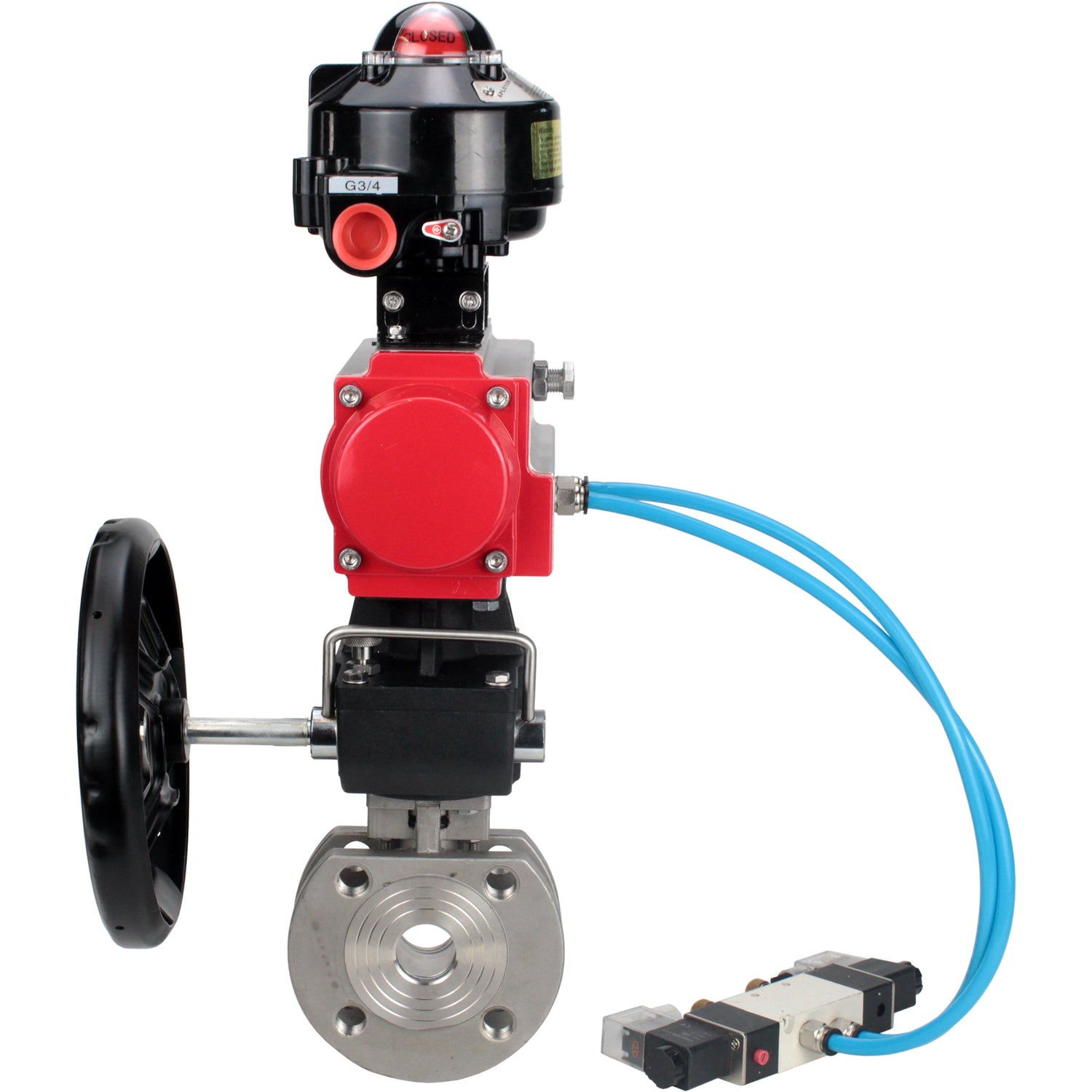 Ball valves Elephant BV3232P-FP-Fb-ISO-H 16 bar wafer, full bore, stainless steel body. steel SS316, seal - PTFE, with pneumatic drive Elephant PA-DA 052-105 pneumatic distributor 4V320-08 gearbox MON LSU APL-510N-EX