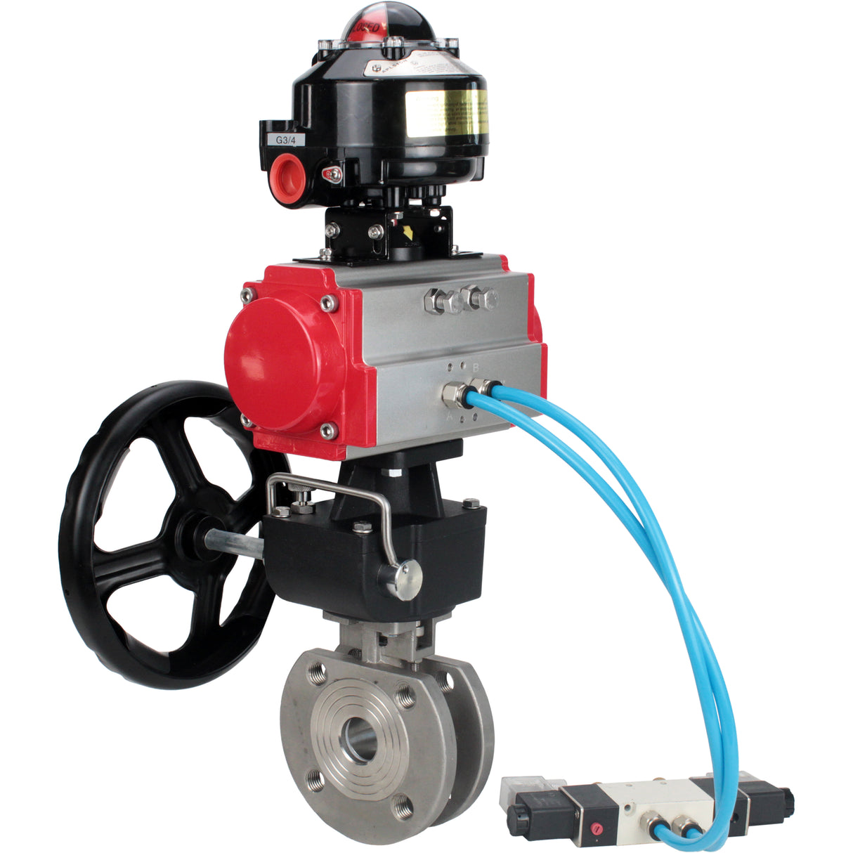 Ball valves Elephant BV3232P-FP-Fb-ISO-H 16 bar wafer, full bore, stainless steel body. steel SS316, seal - PTFE, with pneumatic drive Elephant PA-DA 052-105 pneumatic distributor 4V320-08 gearbox MON LSU APL-510N-EX