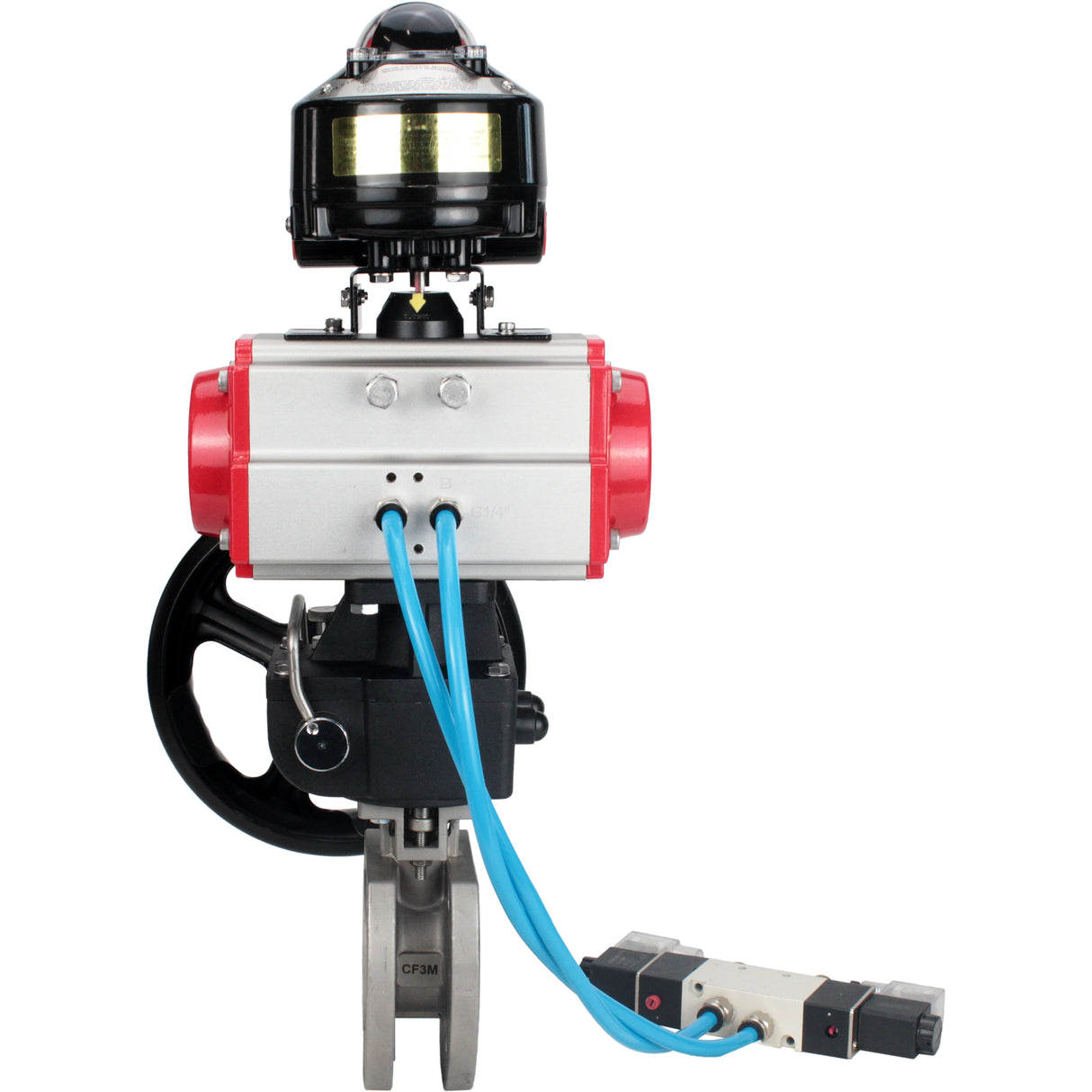 Ball valves Elephant BV3232P-FP-Fb-ISO-H 16 bar wafer, full bore, stainless steel body. steel SS316, seal - PTFE, with pneumatic drive Elephant PA-DA 052-105 pneumatic distributor 4V320-08 gearbox MON LSU APL-510N-EX