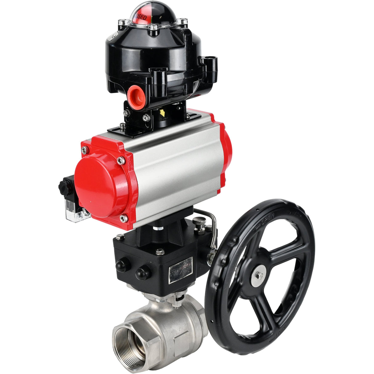 Ball valves Elephant BV3232P(2pc)-FP-T-ISO-H threaded, full bore, stainless steel body. steel SS316, seal - PTFE, with pneumatic drive Elephant PA-DA 052-105 pneumatic distributor 4M310-08 NAMUR 24V gearbox MON LSU APL-510N-EX