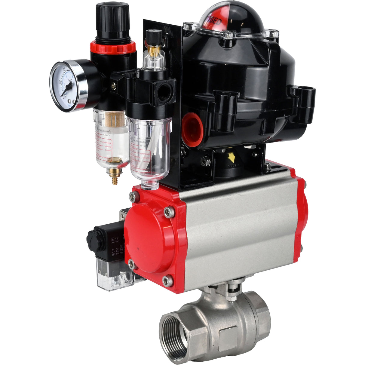 Ball valves Elephant BV3232P(2pc)-FP-T-ISO-H threaded, full bore, stainless steel body. steel SS316, seal - PTFE, with pneumatic drive Elephant PA-DA 052-105 pneumatic distributor 4M310-08 NAMUR 220V ATU AFC2000 LSU APL-510N-EX