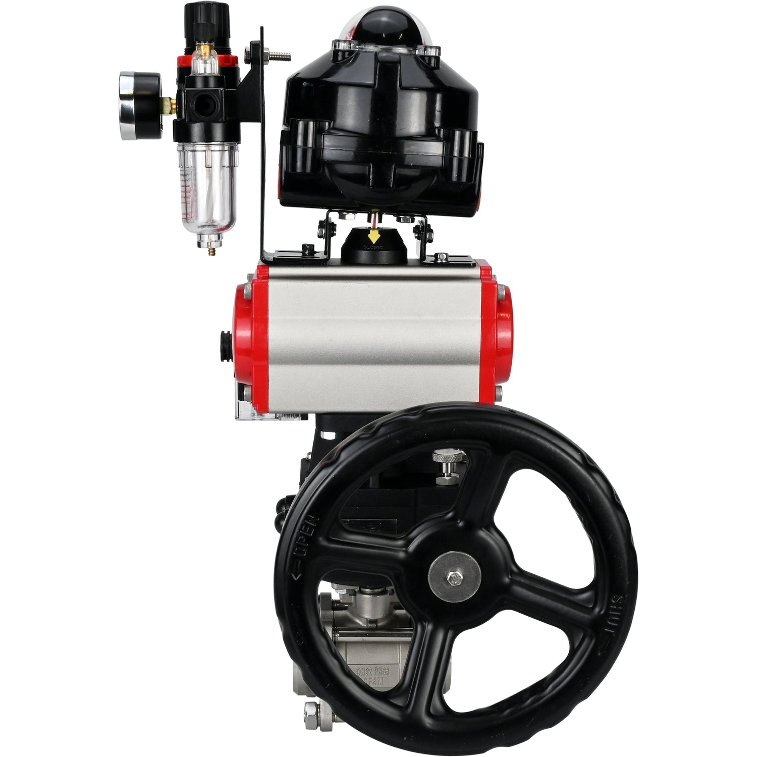 Ball valves Elephant BV3232P(3pc)-FP-W-ISO-H for welding, full bore, body - stainless steel SS316, seal - PTFE, with pneumatic drive PA-DA-052- 083 pneumatic distributor 4M310-08 220V gearbox MON ATU AFC2000 LSU APL-510N-EX