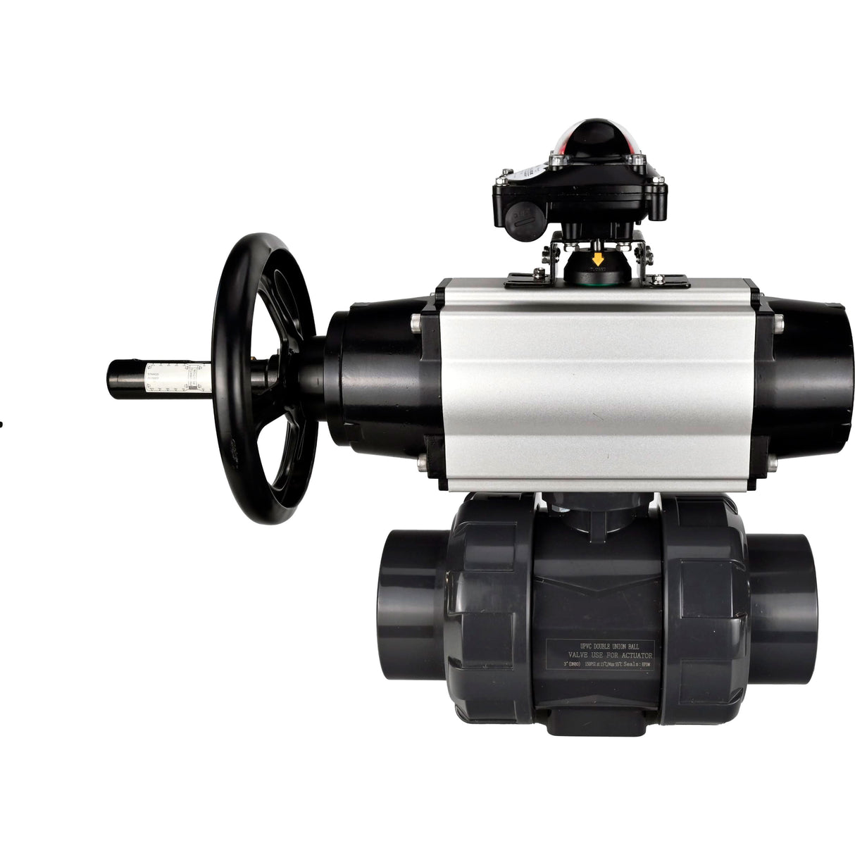 Ball valves Elephant BV4242E-FP-GRM-ISO, body material - UPVC, ball material - UPVC, seal - EPDM, with pneumatic actuator double action PA-DA-105-1, pneumatic distributor 4M310-08 220V and LSU APL-210N