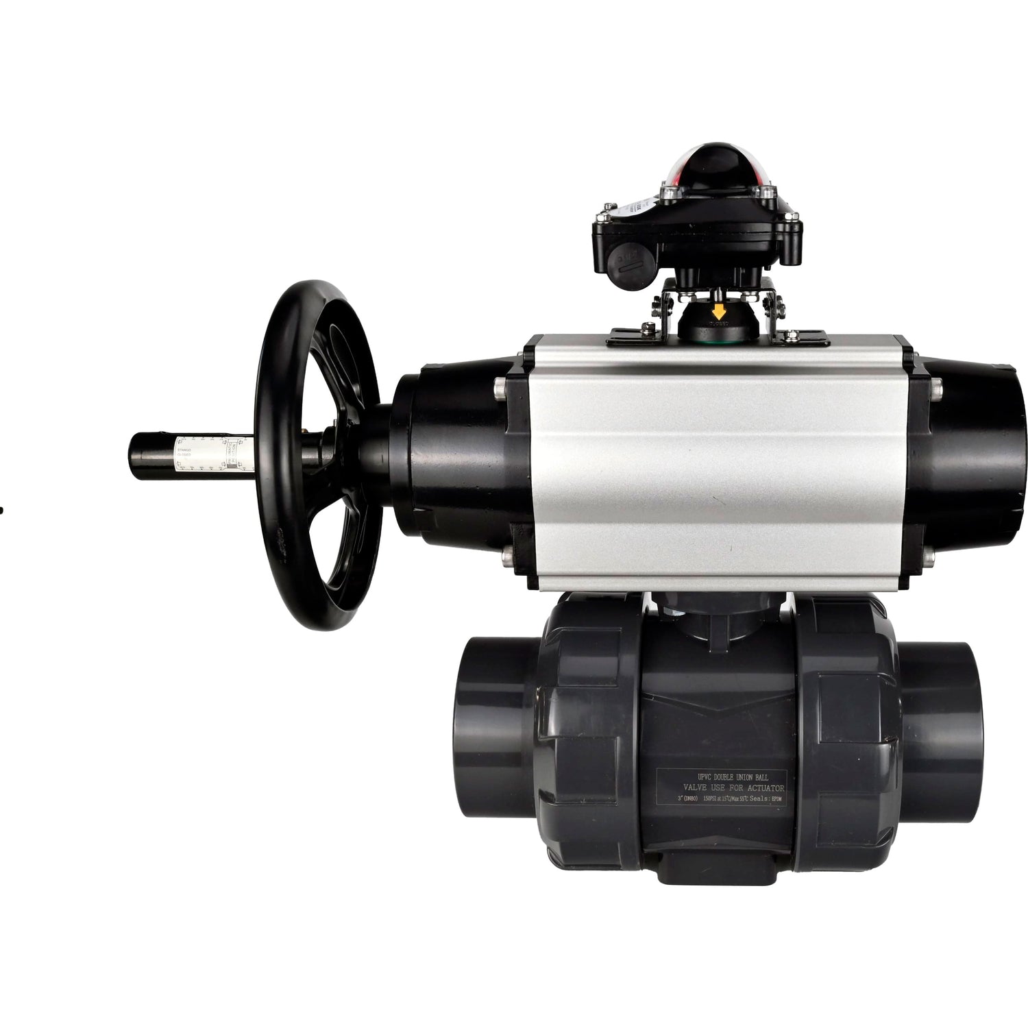 Ball valves Elephant BV4242E-FP-GRM-ISO, body material - UPVC, ball material - UPVC, seal - EPDM, with pneumatic actuator double action PA-DA-105-1, pneumatic distributor 4M310-08 220V and LSU APL-210N
