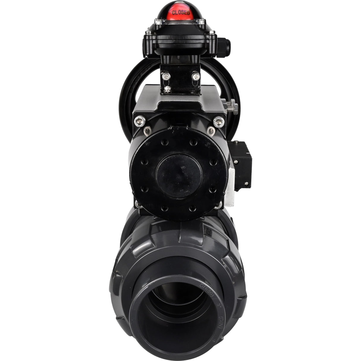 Ball valves Elephant BV4242E-FP-GRM-ISO, body material - UPVC, ball material - UPVC, seal - EPDM, with pneumatic actuator double action PA-DA-105-1, pneumatic distributor 4M310-08 220V and LSU APL-210N