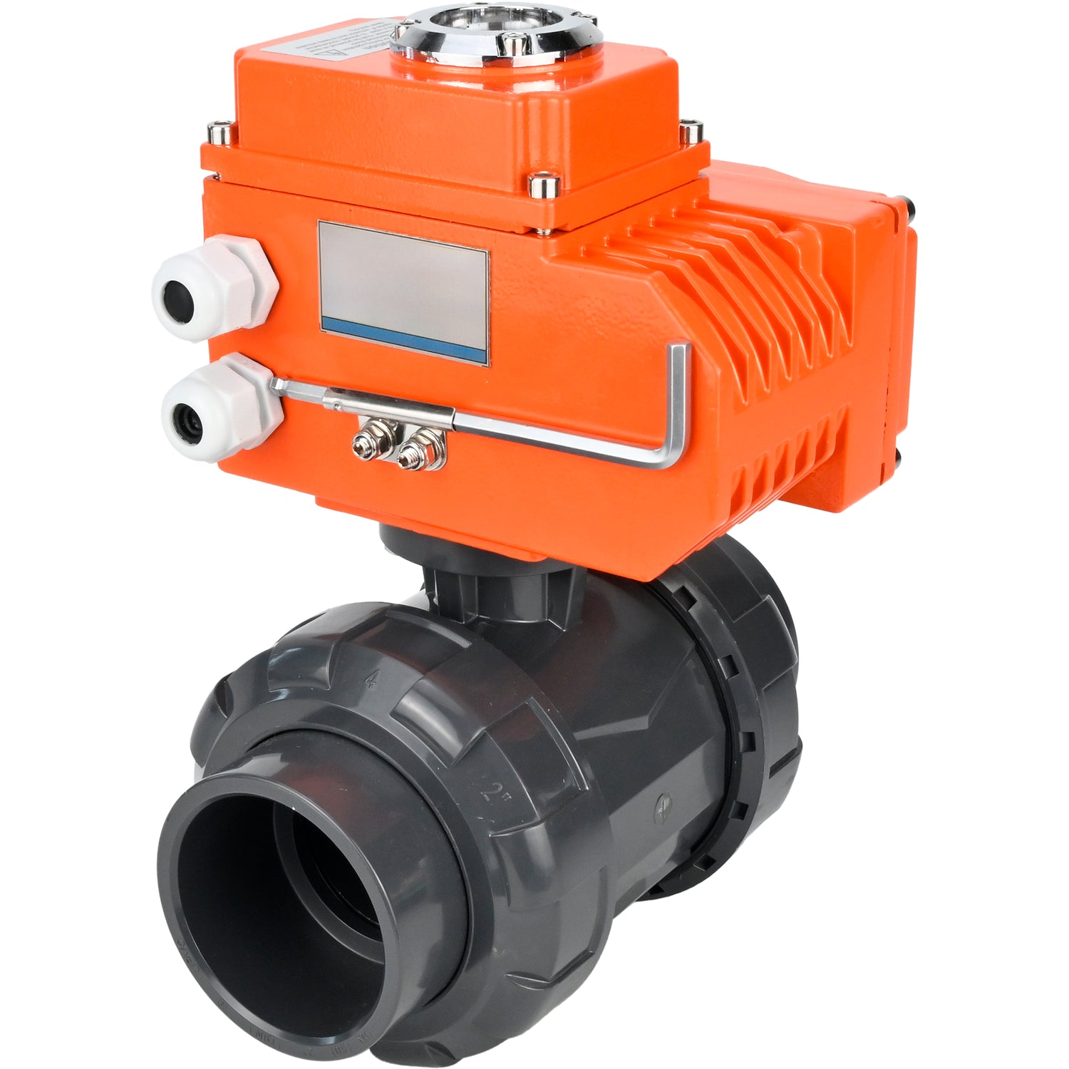 Ball valves Elephant BV4242E-FP-GRM-ISO, body material - UPVC, ball material - UPVC, seal - EPDM, with quarter-turn actuator QT-N-EM-O1-220VAC-U1 220V HARK