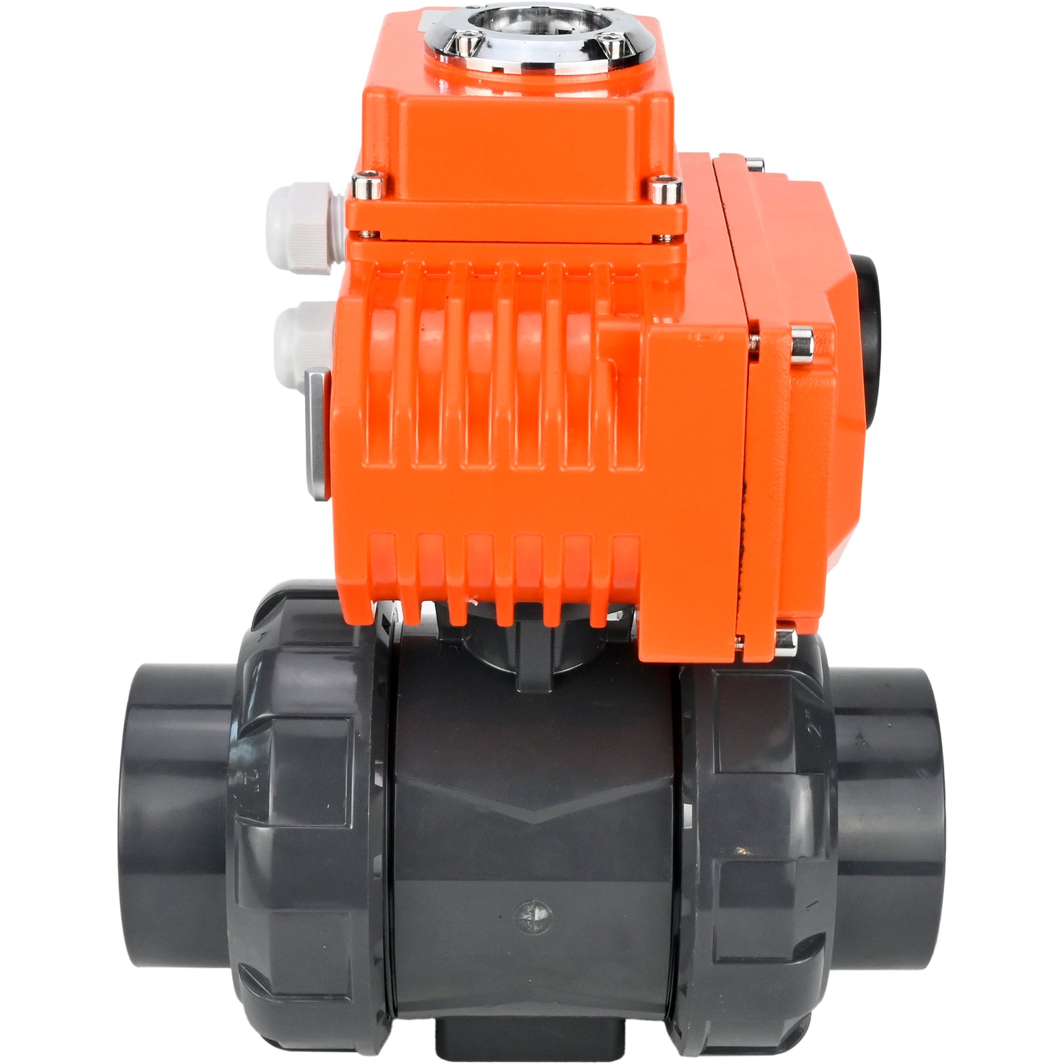 Ball valves Elephant BV4242E-FP-GRM-ISO, body material - UPVC, ball material - UPVC, seal - EPDM, with quarter-turn actuator QT-N-EM-O1-220VAC-U1 220V HARK