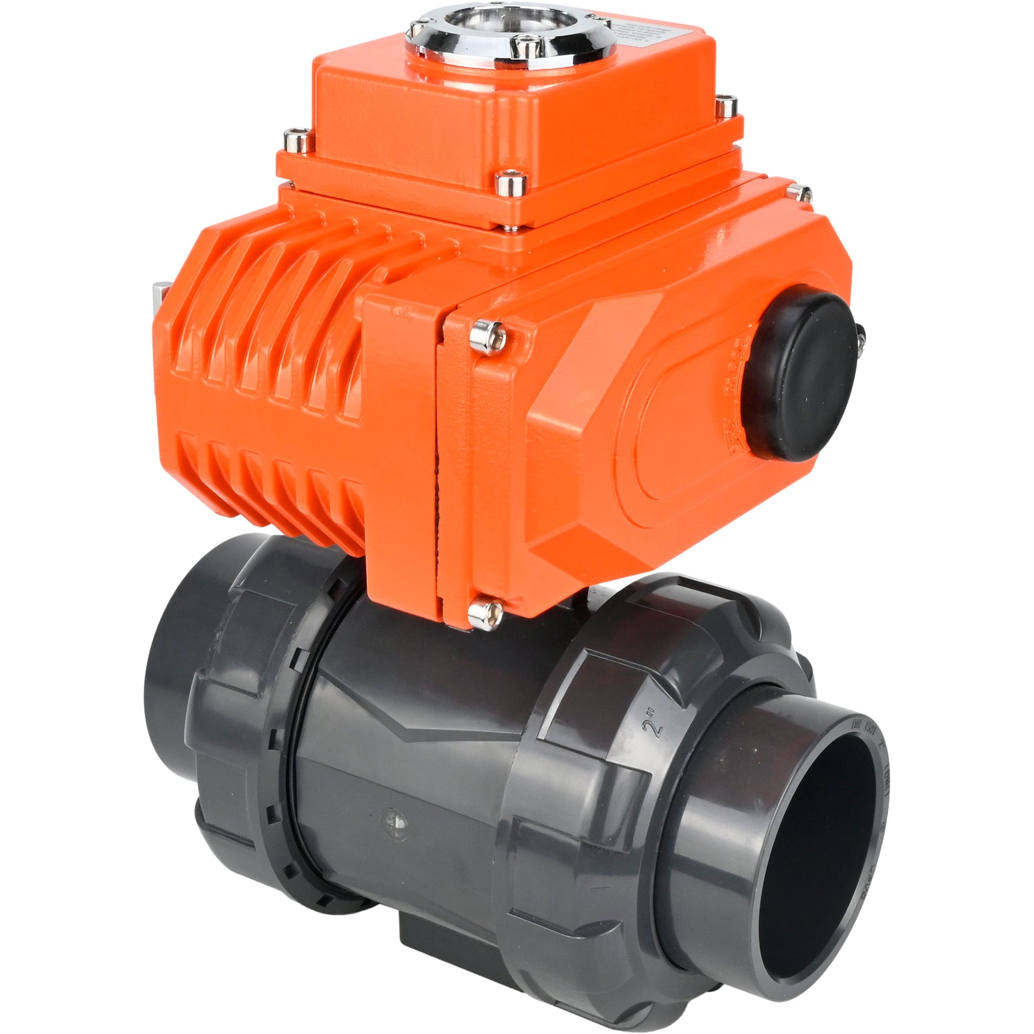 Ball valves Elephant BV4242E-FP-GRM-ISO, body material - UPVC, ball material - UPVC, seal - EPDM, with quarter-turn actuator QT-N-EM-O1-220VAC-U1 220V HARK