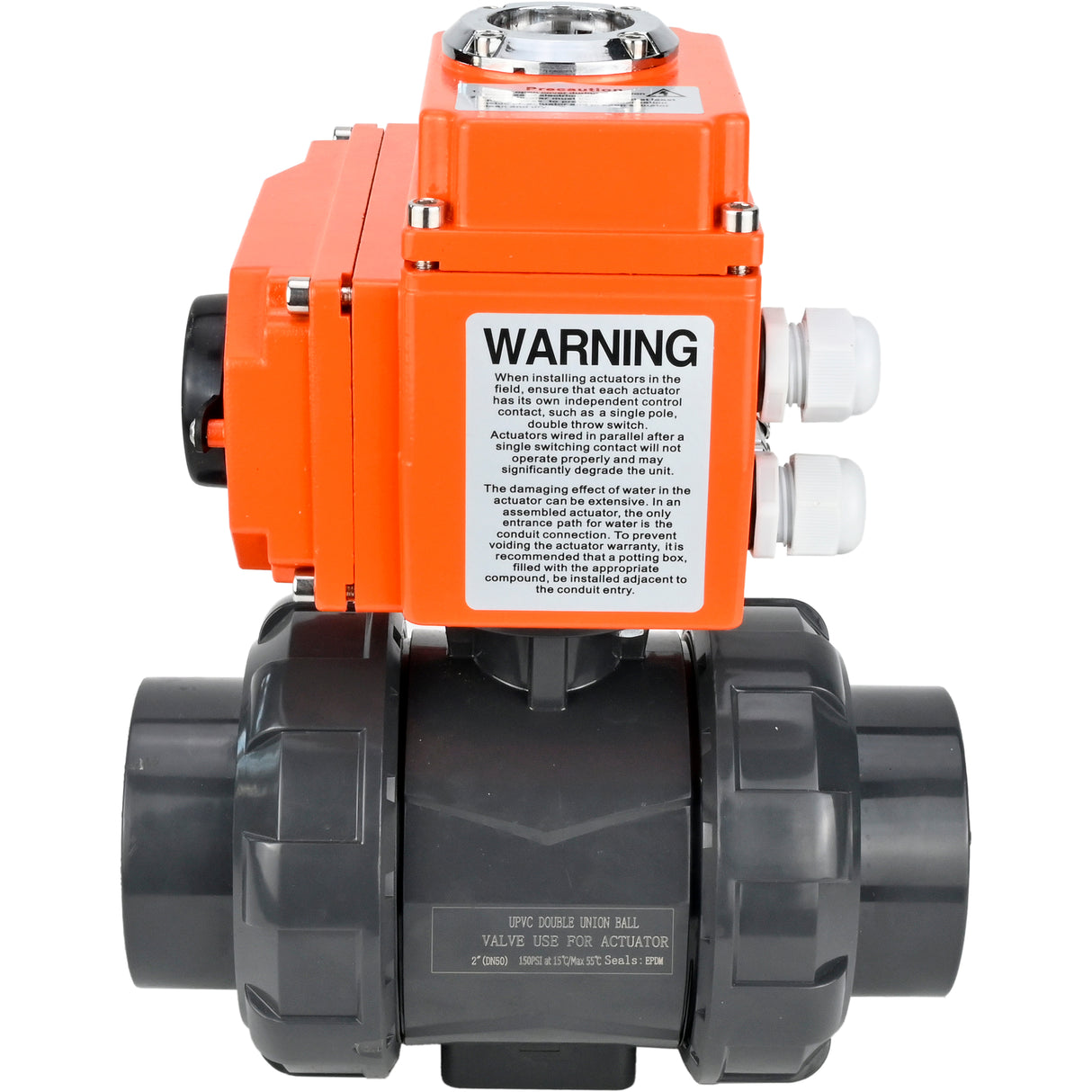 Ball valves Elephant BV4242E-FP-GRM-ISO, body material - UPVC, ball material - UPVC, seal - EPDM, with quarter-turn actuator QT-N-EM-O1-220VAC-U1 220V HARK
