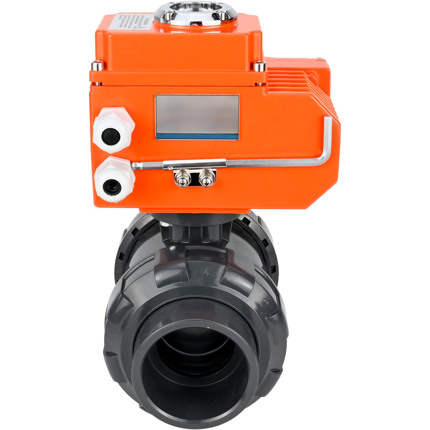 Ball valves Elephant BV4242E-FP-GRM-ISO, body material - UPVC, ball material - UPVC, seal - EPDM, with quarter-turn actuator QT-N-EM-O1-220VAC-U1 220V HARK