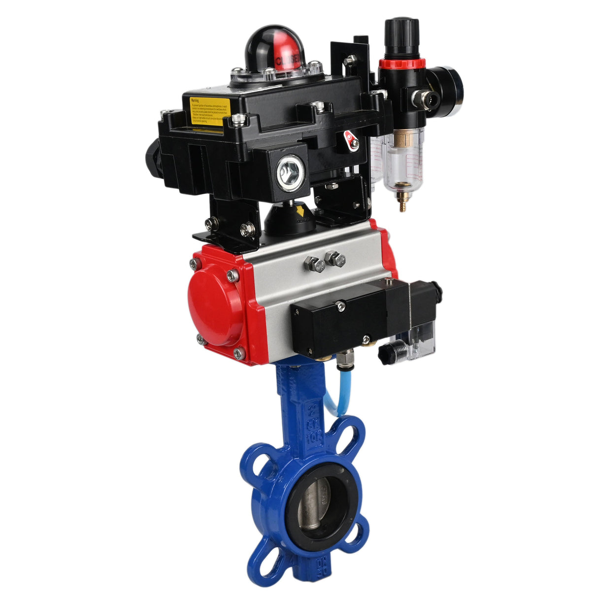 Water butterfly valve Elephant GGG50-GGG40-EPDM body material - cast iron GGG50, disk material - cast iron GGG40, seal - EPDM with pneumatic actuator Elephant DA, pneumatic distributor 4M310-08 24V, limit switch block APL-410N EX and air filter AFC2000