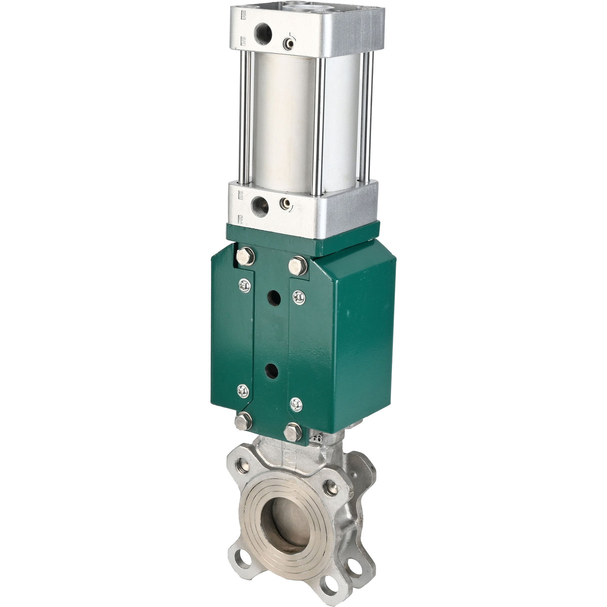 Vanne à guillotine Elephant GVKR3131E-2W-Fb-2P, matériau du corps - acier inoxydable AISI 304, matériau du couteau - acier inoxydable AISI 304, joint - EPDM, actionneur pneumatique