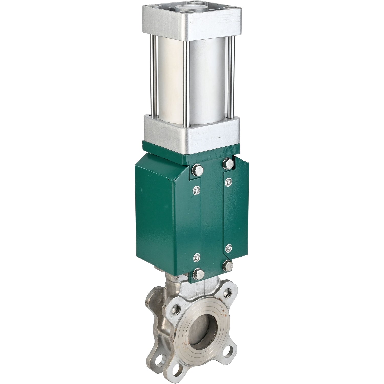 Vanne à guillotine Elephant GVKR3131E-2W-Fb-2P, matériau du corps - acier inoxydable AISI 304, matériau du couteau - acier inoxydable AISI 304, joint - EPDM, actionneur pneumatique