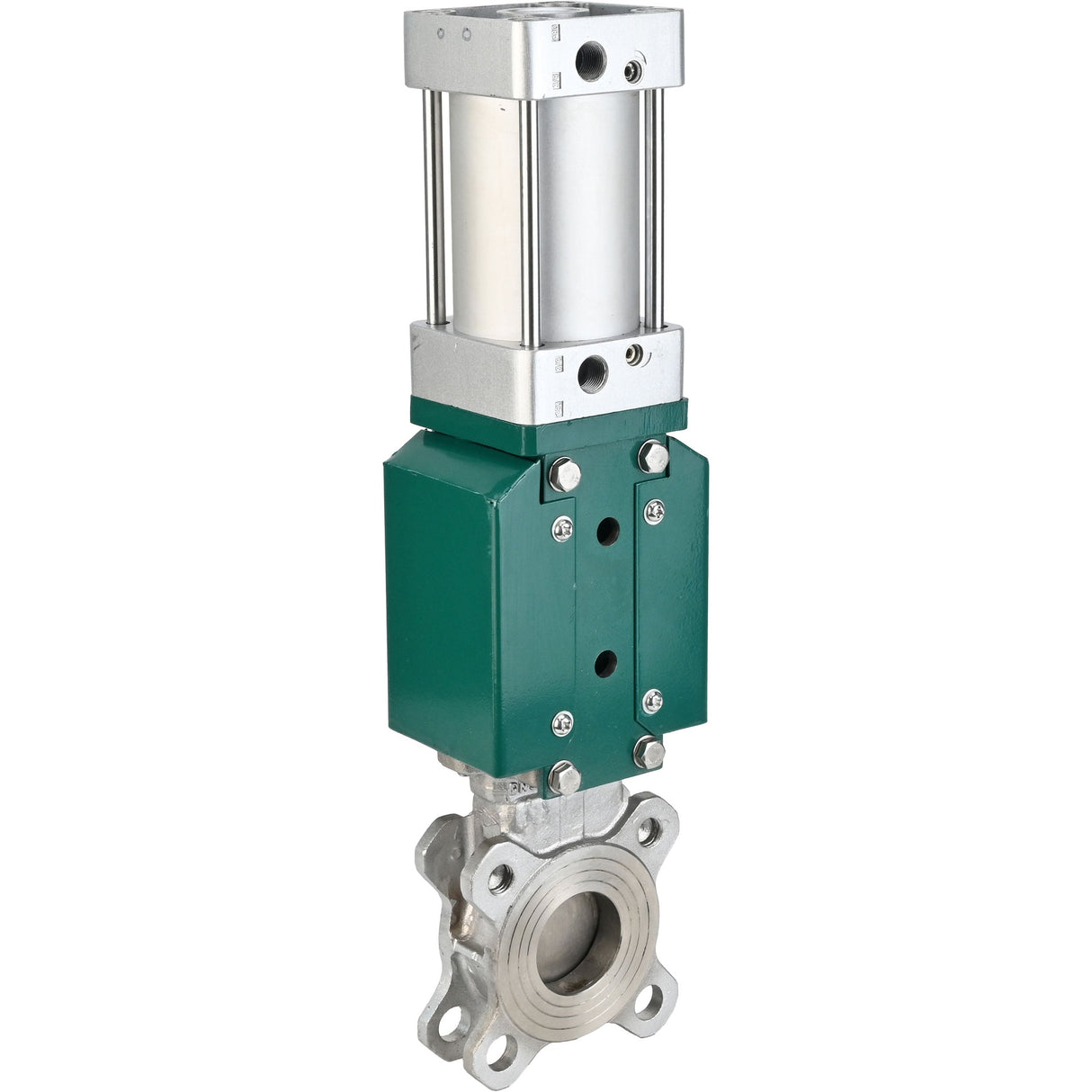 Vanne à guillotine Elephant GVKR3131E-2W-Fb-2P, matériau du corps - acier inoxydable AISI 304, matériau du couteau - acier inoxydable AISI 304, joint - EPDM, actionneur pneumatique