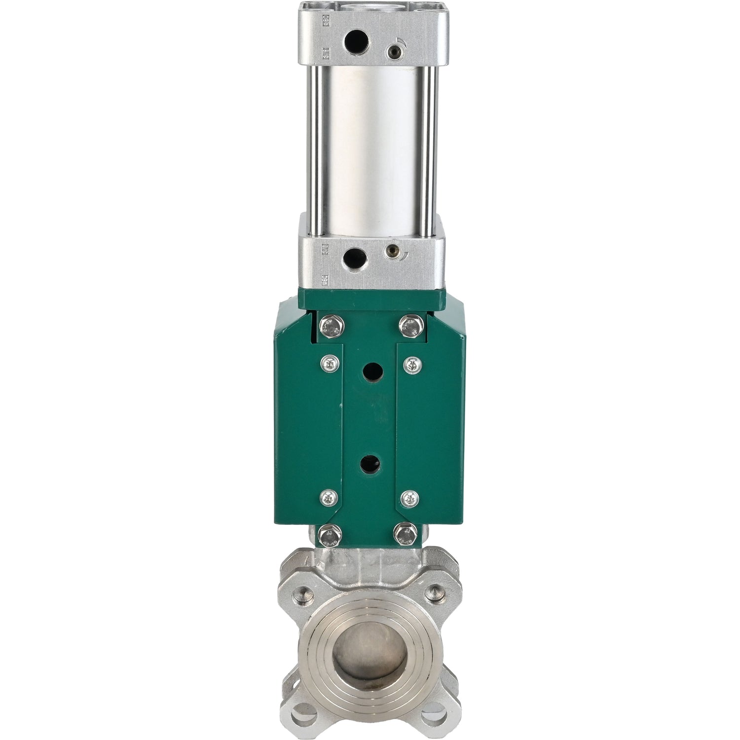 Vanne à guillotine Elephant GVKR3131E-2W-Fb-2P, matériau du corps - acier inoxydable AISI 304, matériau du couteau - acier inoxydable AISI 304, joint - EPDM, actionneur pneumatique