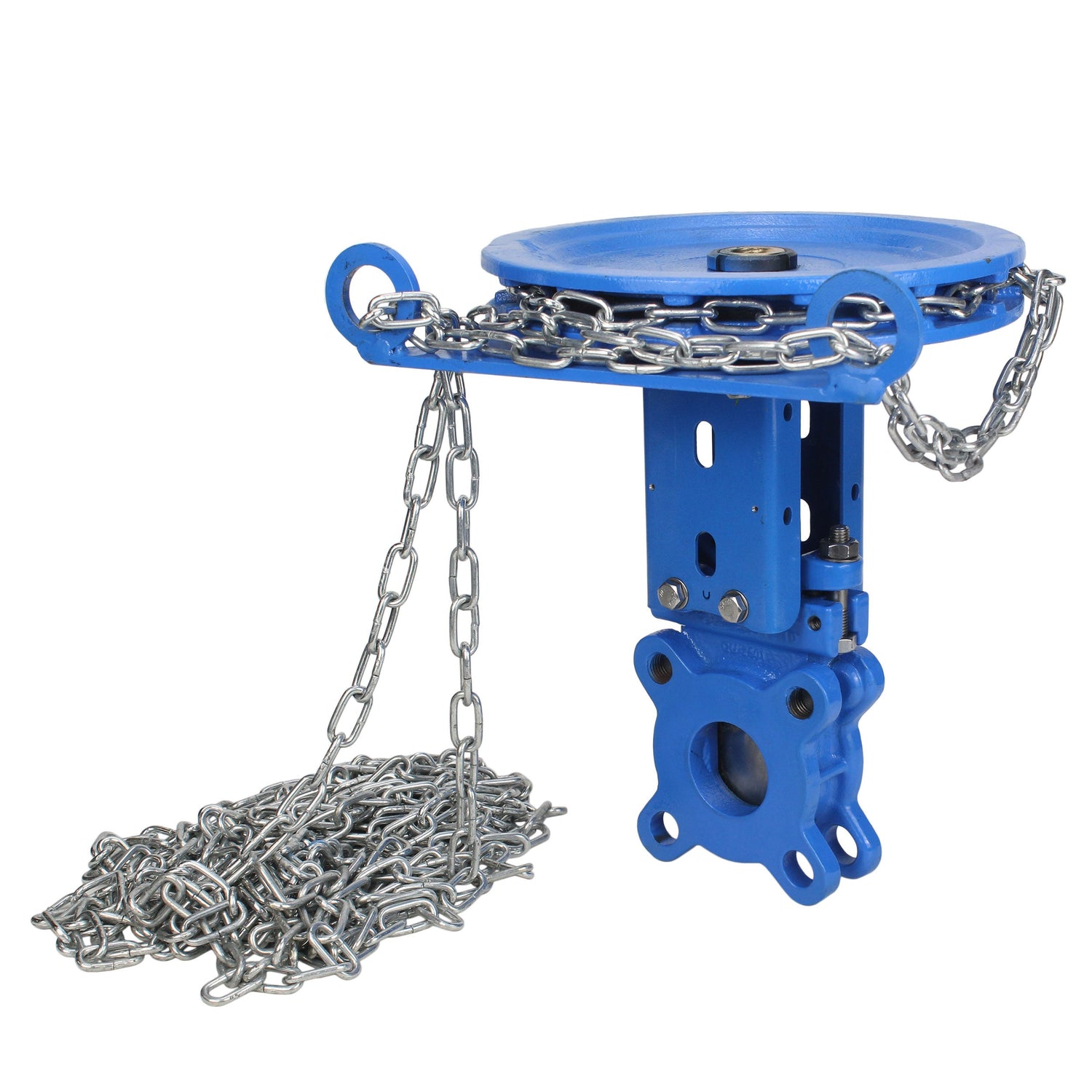 Vanne à guillotine Elephant GVKR1331N-2W-Fb-CC, matériau du corps - fonte GGG40, matériau du couteau - acier inoxydable AISI 304, joint - NBR, volant avec chaîne