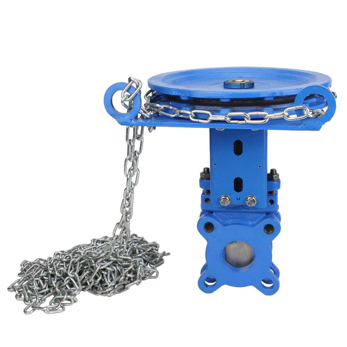 Vanne à guillotine Elephant GVKR1331N-2W-Fb-CC, matériau du corps - fonte GGG40, matériau du couteau - acier inoxydable AISI 304, joint - NBR, volant avec chaîne