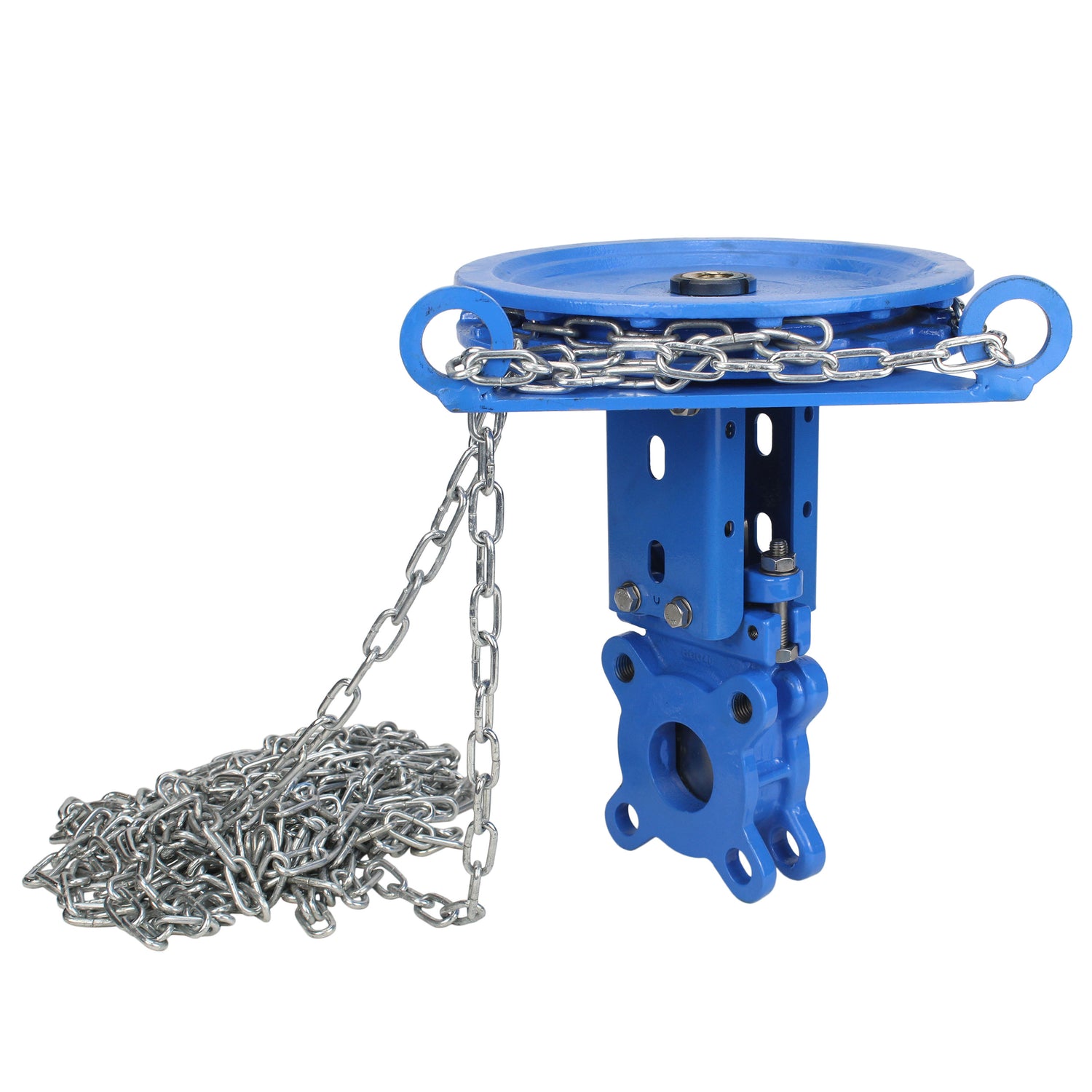 Vanne à guillotine Elephant GVKR1331N-2W-Fb-CC, matériau du corps - fonte GGG40, matériau du couteau - acier inoxydable AISI 304, joint - NBR, volant avec chaîne