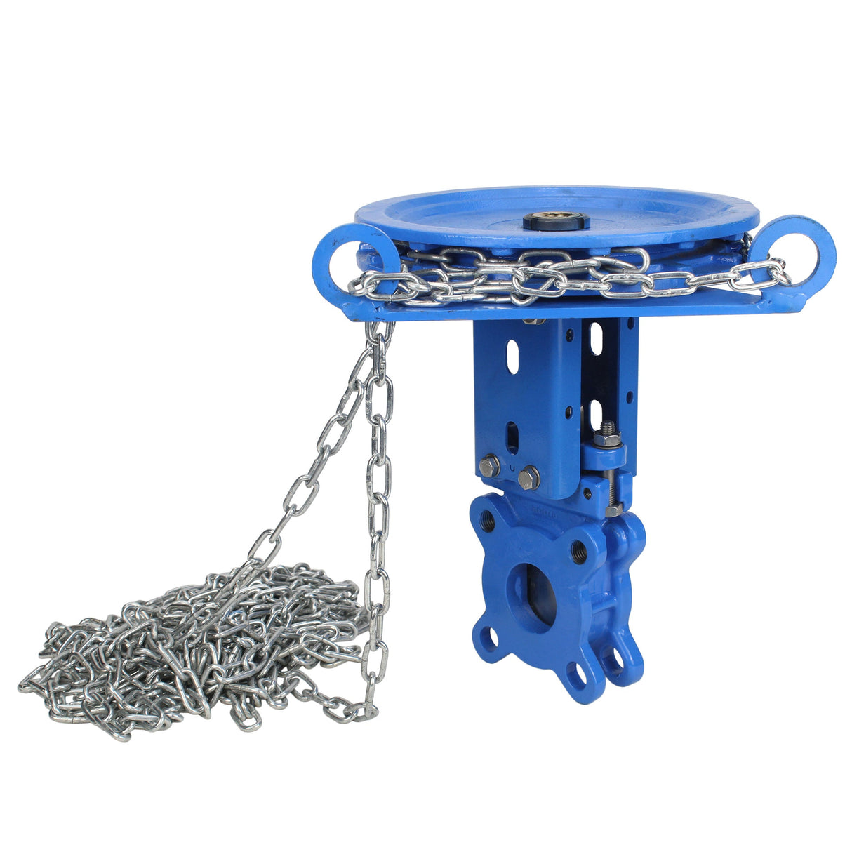 Vanne à guillotine Elephant GVKR1331N-2W-Fb-CC, matériau du corps - fonte GGG40, matériau du couteau - acier inoxydable AISI 304, joint - NBR, volant avec chaîne