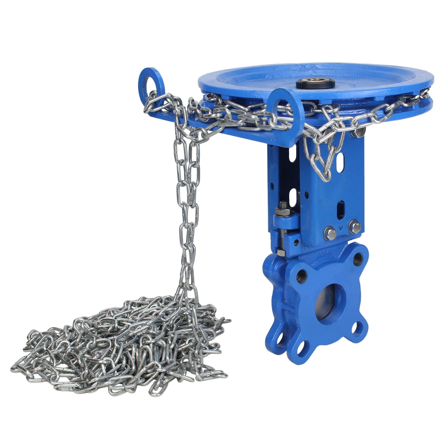 Vanne à guillotine Elephant GVKR1331N-2W-Fb-CC, matériau du corps - fonte GGG40, matériau du couteau - acier inoxydable AISI 304, joint - NBR, volant avec chaîne