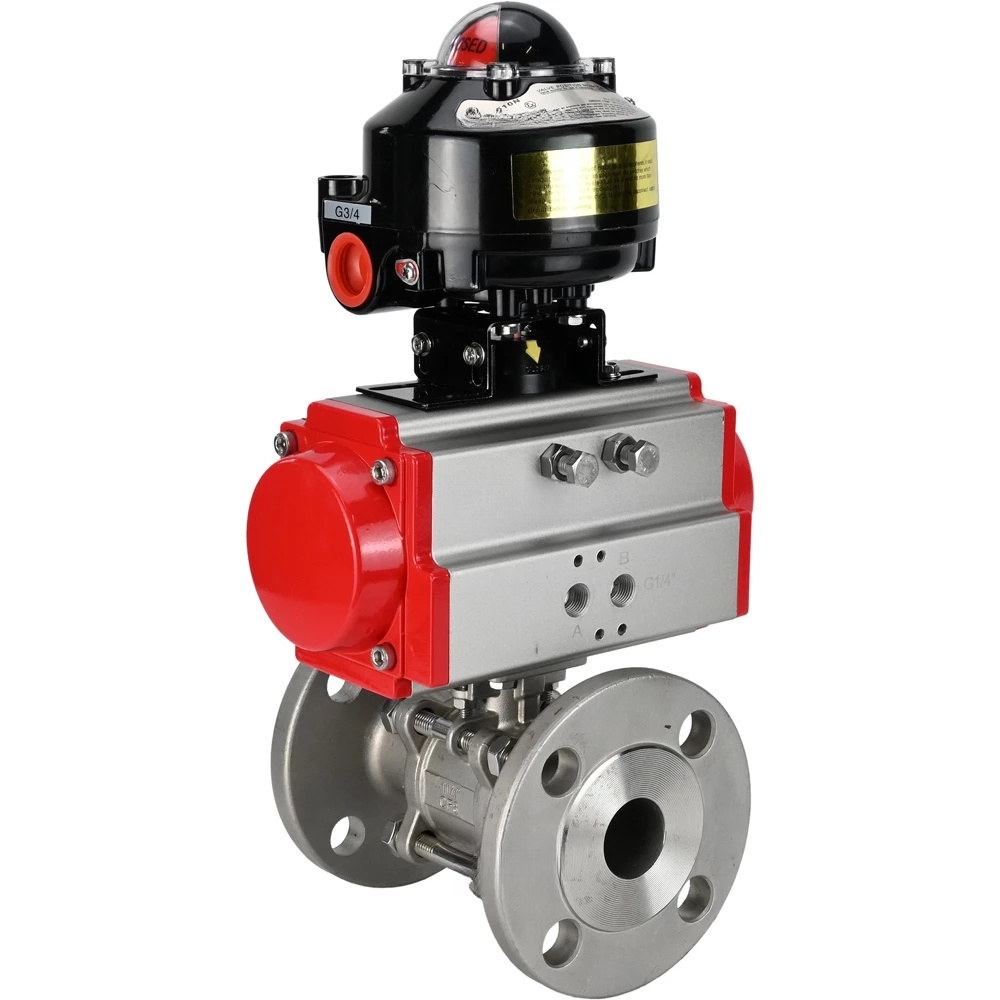 Ball valves Elephant BV3232P(3pc)-FP-F-ISO-H DN65-100 25/40 bar flanged with ISO flange, body - 316 stainless steel, full bore, seal - PTFE, with pneumatic drive PA-DA LSU APL-510N Ex