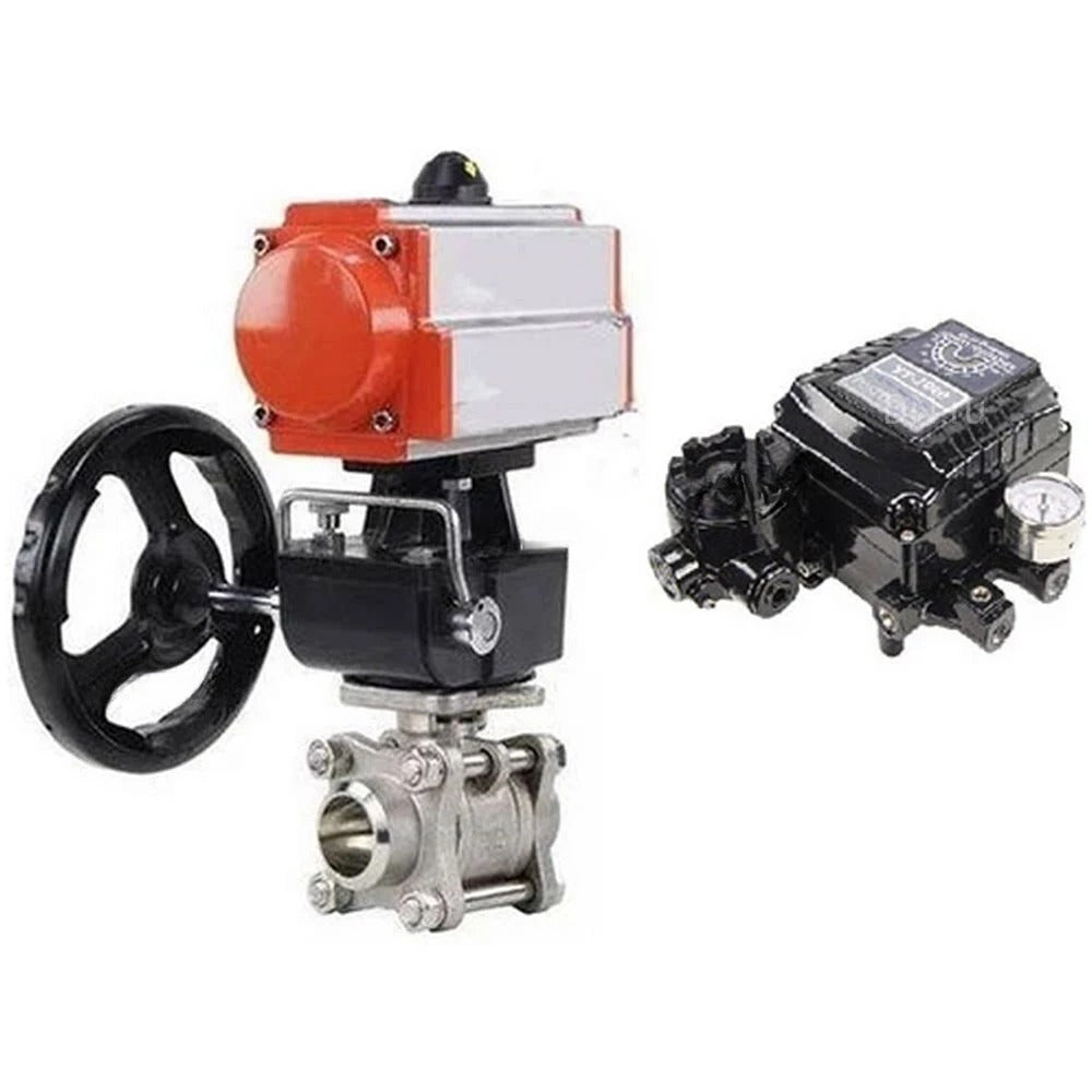 Ball valves Elephant BV3232P(3pc)-FP-W-ISO-H WDVF DN15-32 63 bar full bore, 316 stainless steel, seal - PTFE, for welding, with PA-DA pneumatic actuator, manual backup for MON, electric rotary positioner YT-1000RSN with feedback