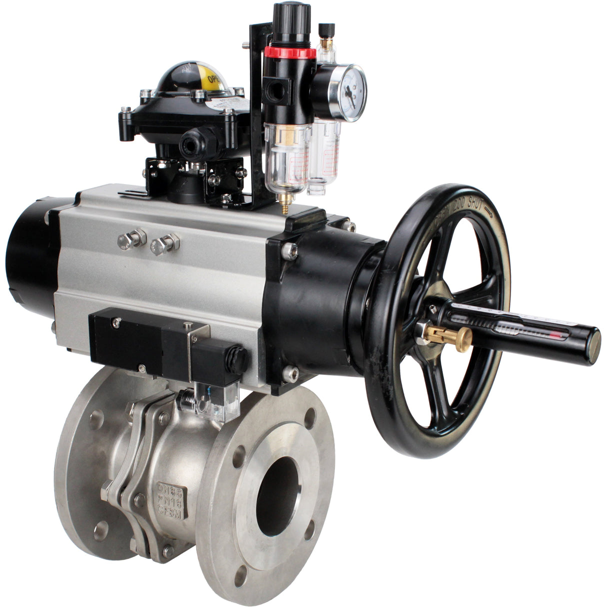 Ball valves Elephant BV3232P(2pc)-FP-F-ISO-H DN80-100 16 bar, full bore flanged, stainless steel SS316, seal - PTFE, with pneumatic actuator PA-DA-105-1 double acting, with pneumatic distributor 4M310-08 NAMUR 220V , with LSU APL-210N, with ATU AFC2000