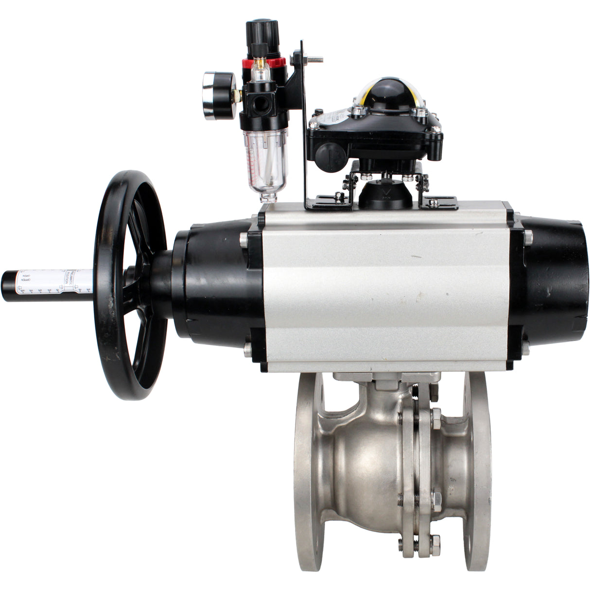 Ball valves Elephant BV3232P(2pc)-FP-F-ISO-H DN80-100 16 bar, full bore flanged, stainless steel SS316, seal - PTFE, with pneumatic actuator PA-DA-105-1 double acting, with pneumatic distributor 4M310-08 NAMUR 24V , with LSU APL-210N, with ATU AFC2000