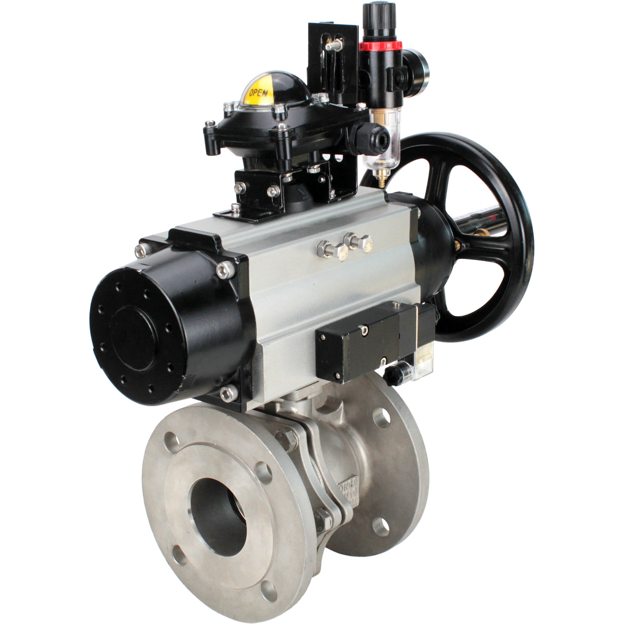 Ball valves Elephant BV3232P(2pc)-FP-F-ISO-H DN80-100 16 bar, full bore flanged, stainless steel SS316, seal - PTFE, with pneumatic actuator PA-DA-105-1 double acting, with pneumatic distributor 4M310-08 NAMUR 24V , with LSU APL-210N, with ATU AFC2000