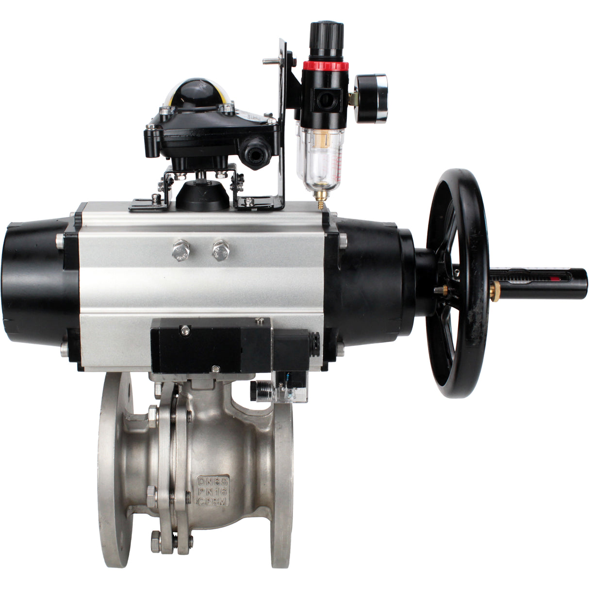Ball valves Elephant BV3232P(2pc)-FP-F-ISO-H DN80-100 16 bar, full bore flanged, stainless steel SS316, seal - PTFE, with pneumatic actuator PA-DA-105-1 double acting, with pneumatic distributor 4M310-08 NAMUR 24V , with LSU APL-210N, with ATU AFC2000