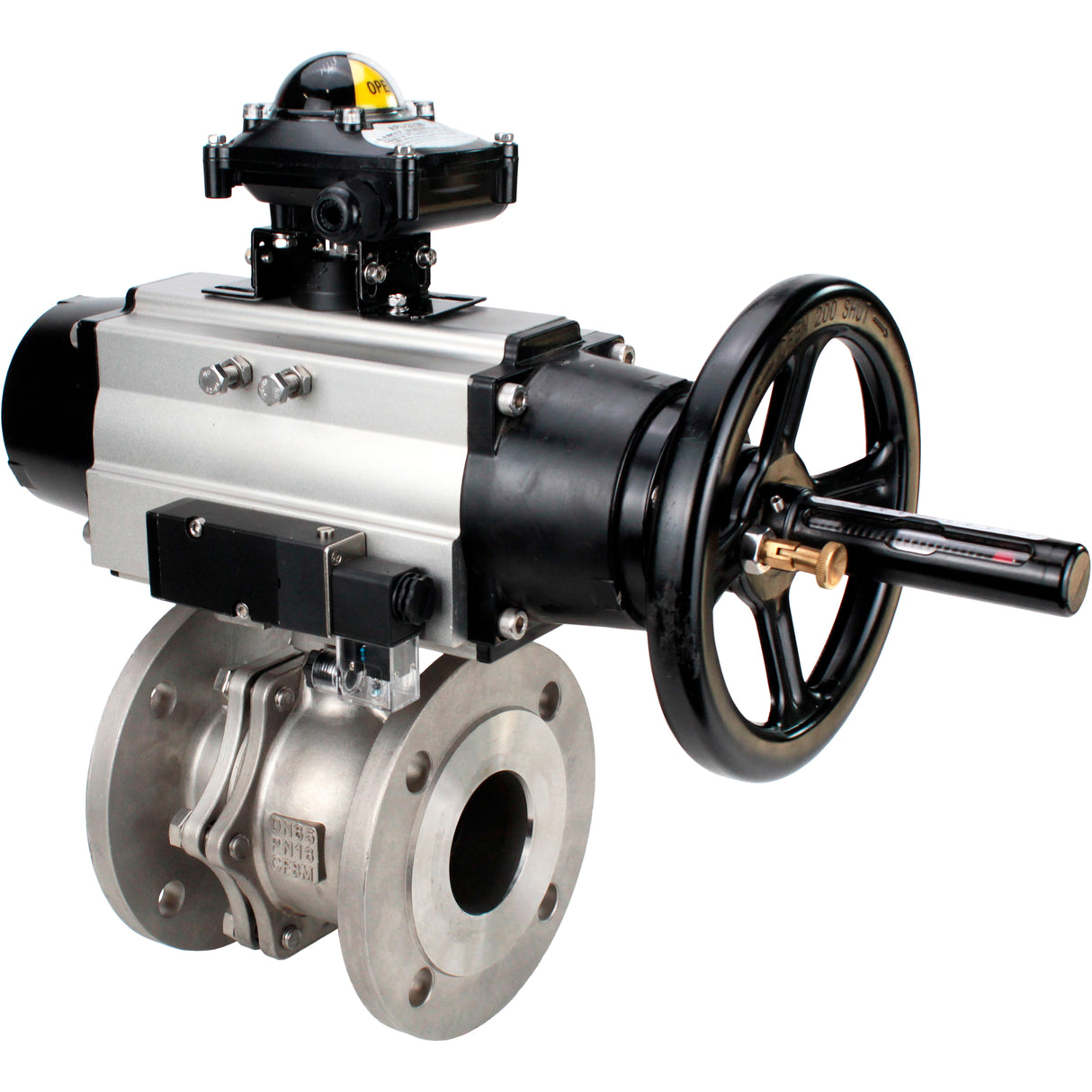 Ball valves Elephant BV3232P(2pc)-FP-F-ISO-H DN80-100 16 bar, full bore flanged, stainless steel SS316, seal - PTFE, with pneumatic actuator PA-DA-105-1 double acting, with pneumatic distributor 4M310-08 NAMUR 220V , with LSU APL-210N