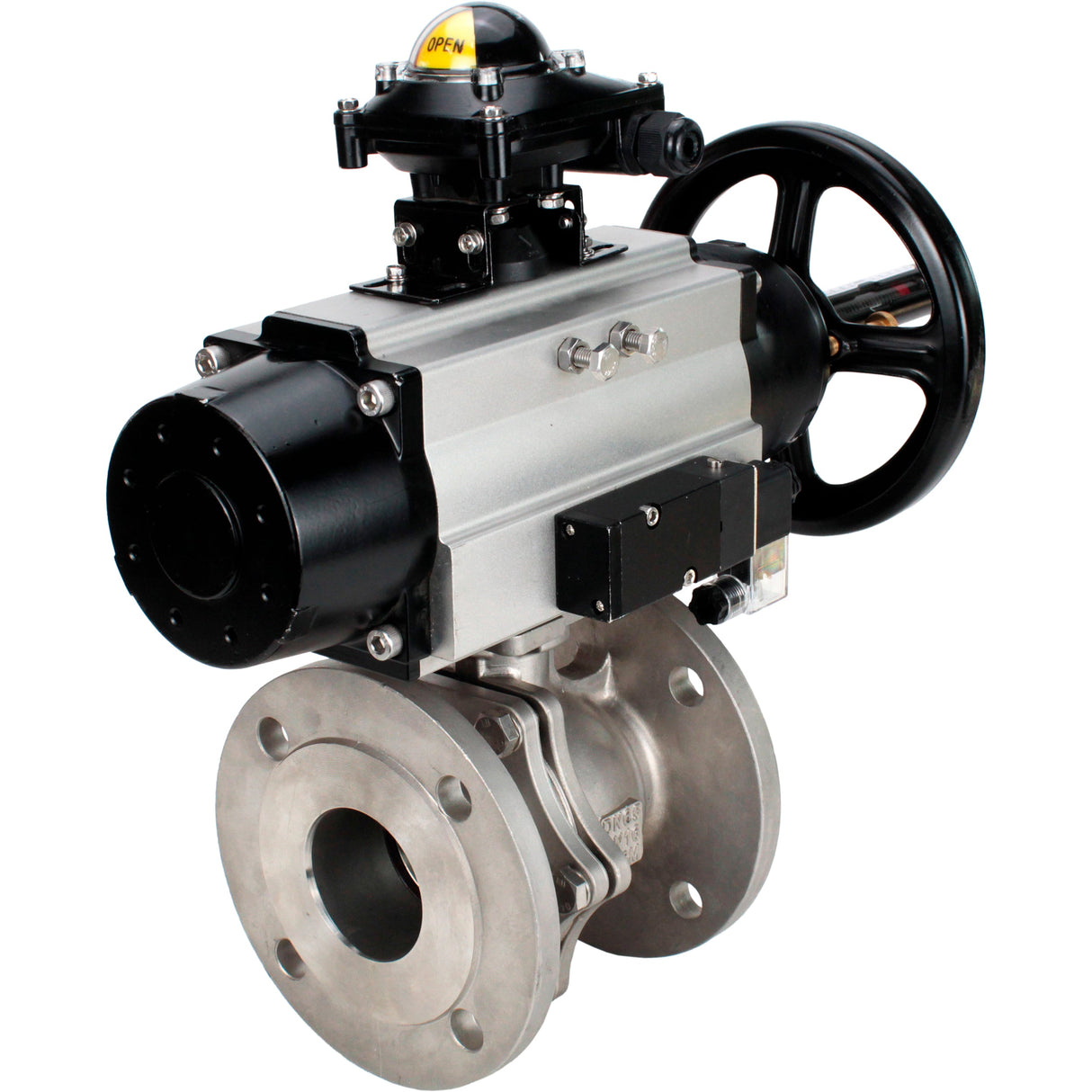 Ball valves Elephant BV3232P(2pc)-FP-F-ISO-H DN80-100 16 bar, full bore flanged, stainless steel SS316, seal - PTFE, with pneumatic actuator PA-DA-105-1 double acting, with pneumatic distributor 4M310-08 NAMUR 220V , with LSU APL-210N