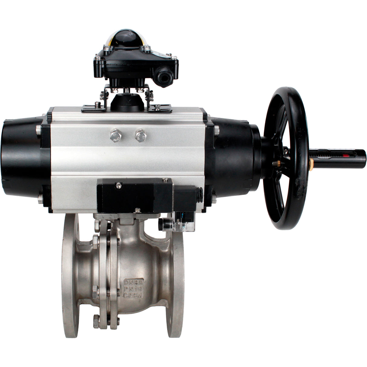 Ball valves Elephant BV3232P(2pc)-FP-F-ISO-H DN80-100 16 bar, full bore flanged, stainless steel SS316, seal - PTFE, with pneumatic actuator PA-DA-105-1 double acting, with pneumatic distributor 4M310-08 NAMUR 220V , with LSU APL-210N