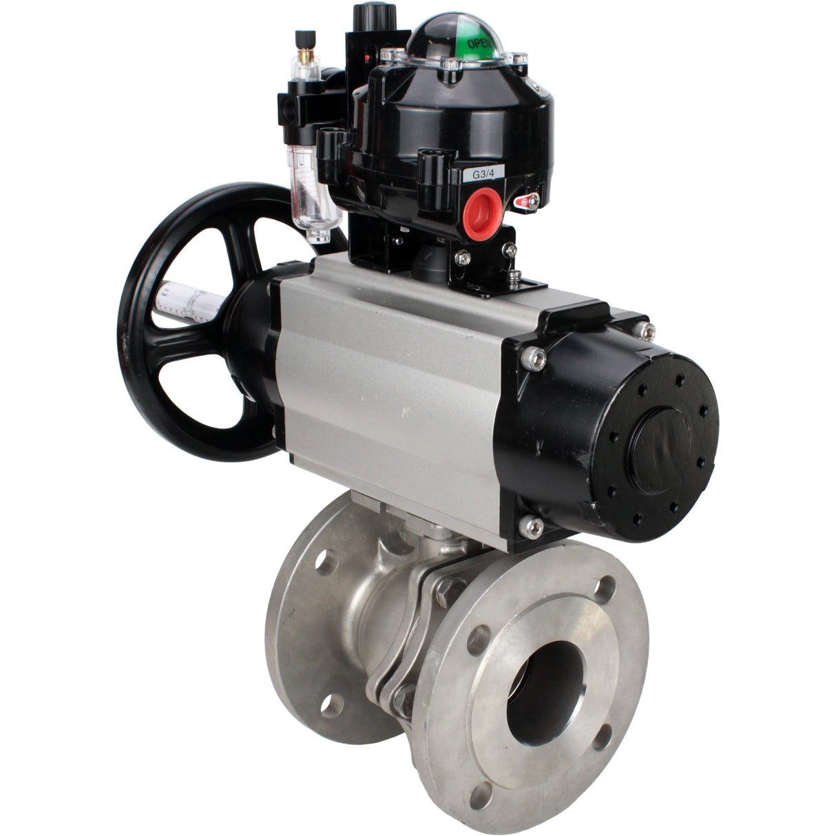 Ball valves Elephant BV3232P(2pc)-FP-F-ISO-H DN80-100 16 bar, full bore flanged, stainless steel SS316, seal - PTFE, with pneumatic actuator PA-DA-105-1 double acting, with pneumatic distributor 4M310-08 NAMUR 220V , with LSU APL-510N EX, with AFC2000 ATU