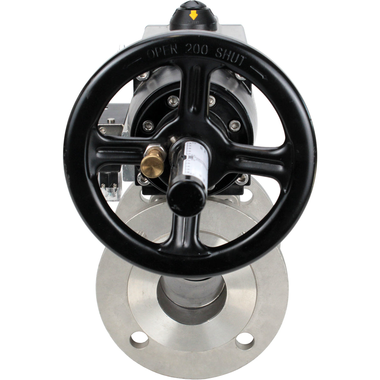 Vannes à boisseau sphérique Elephant BV3232P(2pc)-FP-F-ISO-H DN80-100 16 bar, passage intégral à brides, acier inoxydable SS316, joint - PTFE, avec actionneur pneumatique PA-DA-105-1 double effet, avec distributeur pneumatique 4M310-08 220V