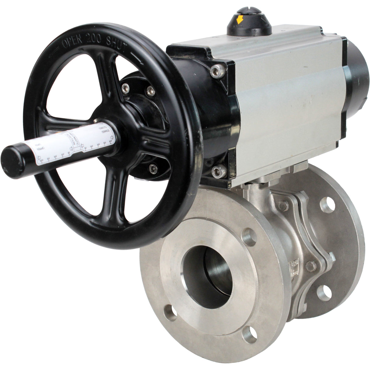 Vannes à boisseau sphérique Elephant BV3232P(2pc)-FP-F-ISO-H DN80-100 16 bar, passage intégral à brides, acier inoxydable SS316, joint - PTFE, avec actionneur pneumatique PA-DA-105-1 double effet, avec distributeur pneumatique 4M310-08 220V