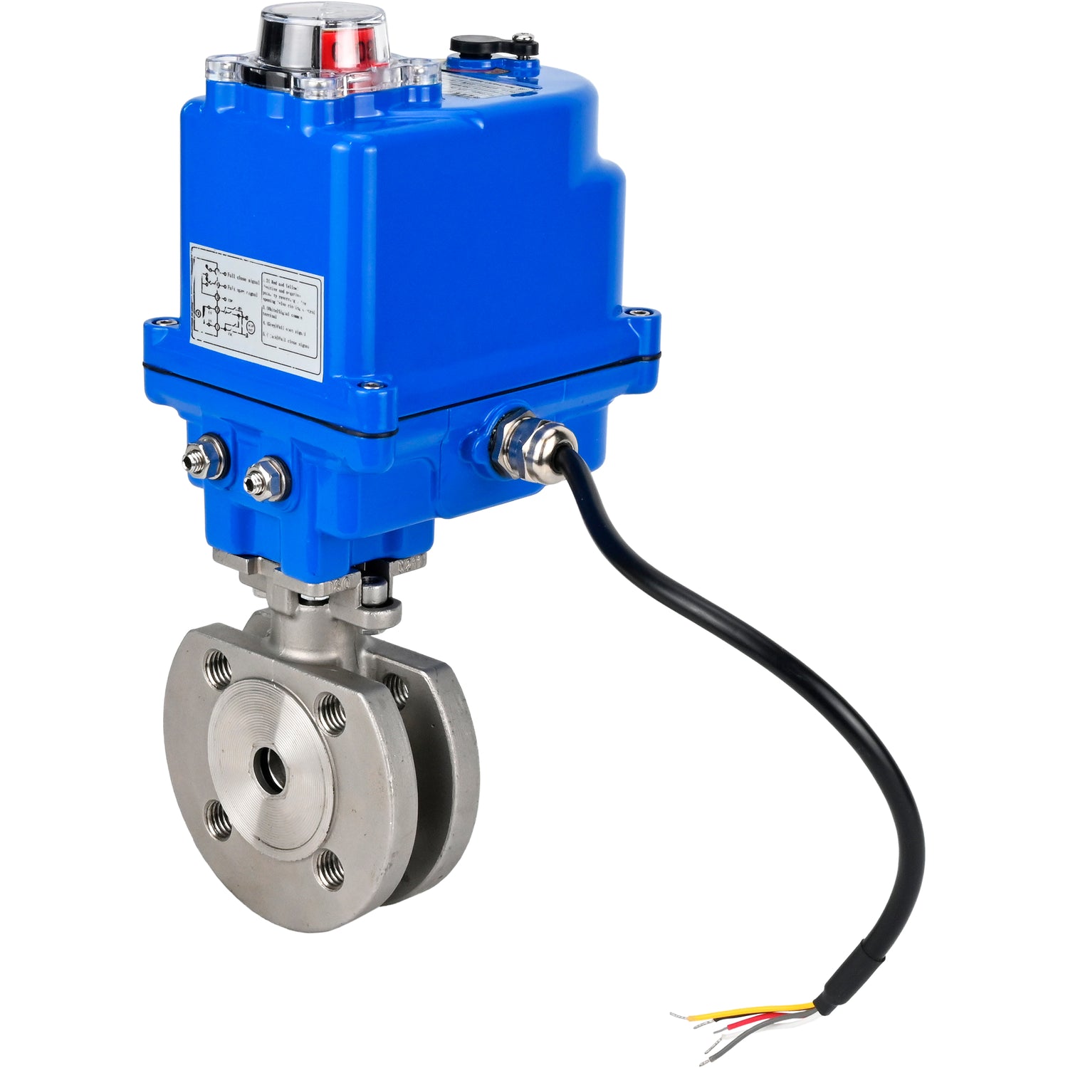 Válvula de bola de acero inoxidable Elephant BV3232P-FP-Fb PSI232, material del cuerpo - acero inoxidable AISI 316, junta - PTFE, paso completo, brida compacta, actuador eléctrico Elephant 003 azul 24 V