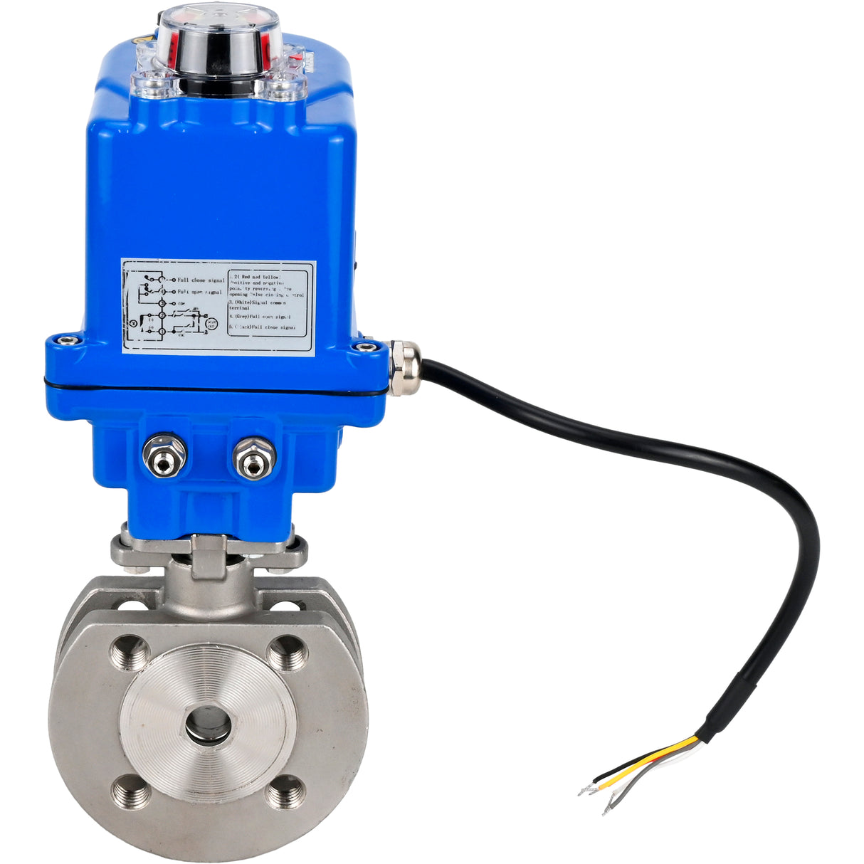 Válvula de bola de acero inoxidable Elephant BV3232P-FP-Fb PSI232, material del cuerpo - acero inoxidable AISI 316, junta - PTFE, paso completo, brida compacta, actuador eléctrico Elephant 003 azul 24 V