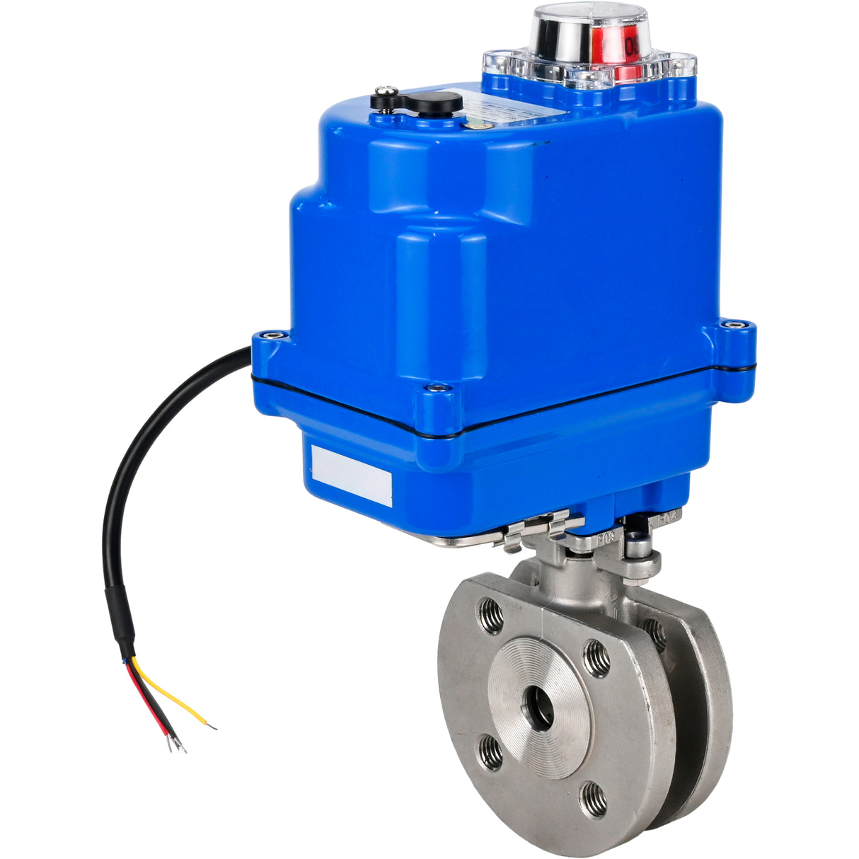 Válvula de bola de acero inoxidable Elephant BV3232P-FP-Fb PSI232, material del cuerpo - acero inoxidable AISI 316, junta - PTFE, paso completo, brida compacta, actuador eléctrico Elephant 003 azul 24 V