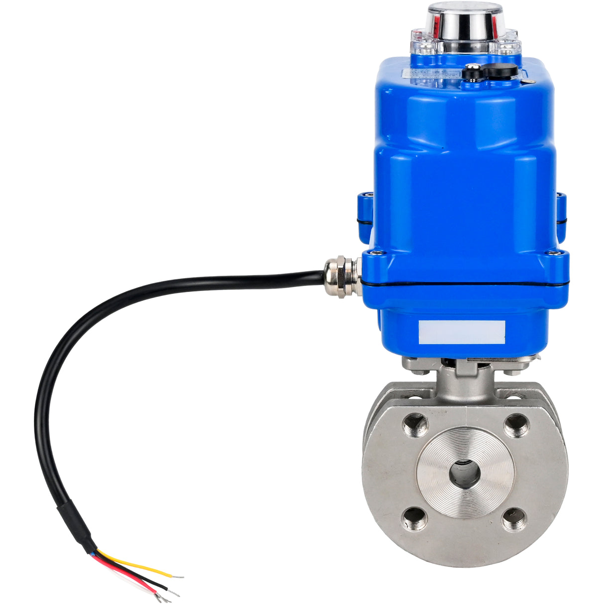 Válvula de bola de acero inoxidable Elephant BV3232P-FP-Fb PSI232, material del cuerpo - acero inoxidable AISI 316, junta - PTFE, paso completo, brida compacta, actuador eléctrico Elephant 003 azul 24 V