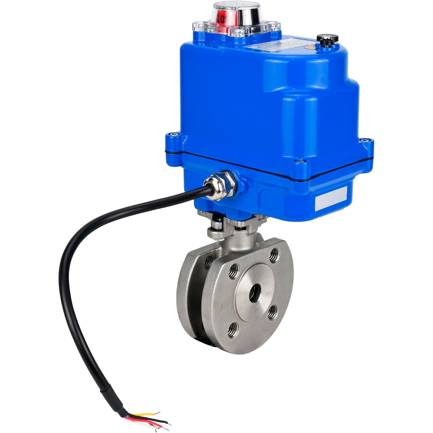 Válvula de bola de acero inoxidable Elephant BV3232P-FP-Fb PSI232, material del cuerpo - acero inoxidable AISI 316, junta - PTFE, paso completo, brida compacta, actuador eléctrico Elephant 003 azul 24 V