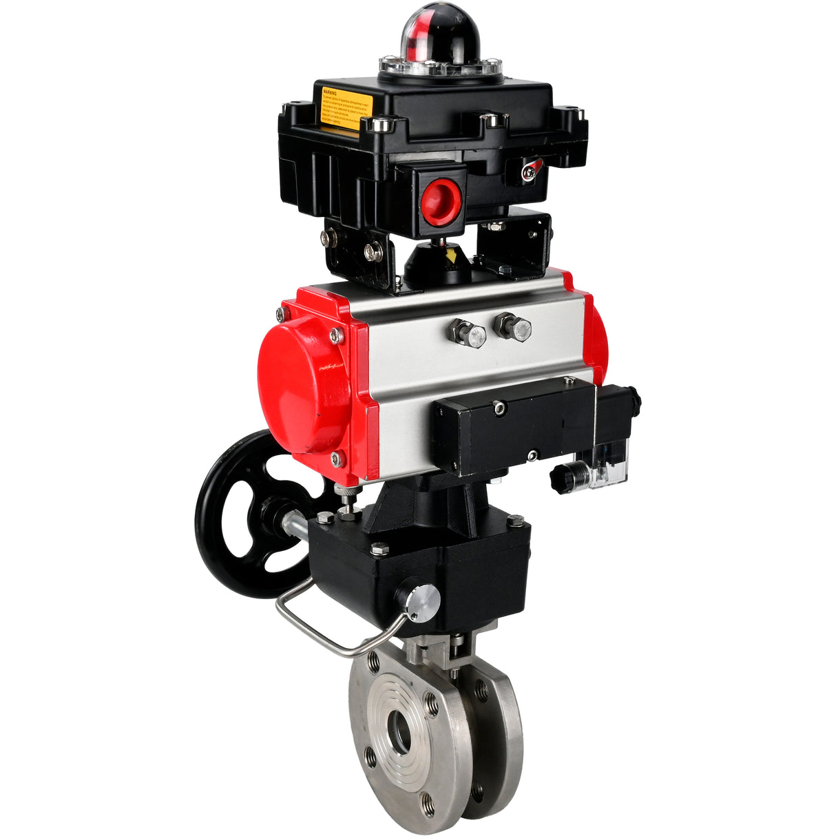 Válvula de bola de acero inoxidable Elephant BVсFP.316.200 PSI232, paso completo, brida compacta, actuador neumático Elephant DA doble efecto, anulación manual HDM, distribuidor neumático 4M310-08 24 V, bloque de interruptores de límite APL-410N EX