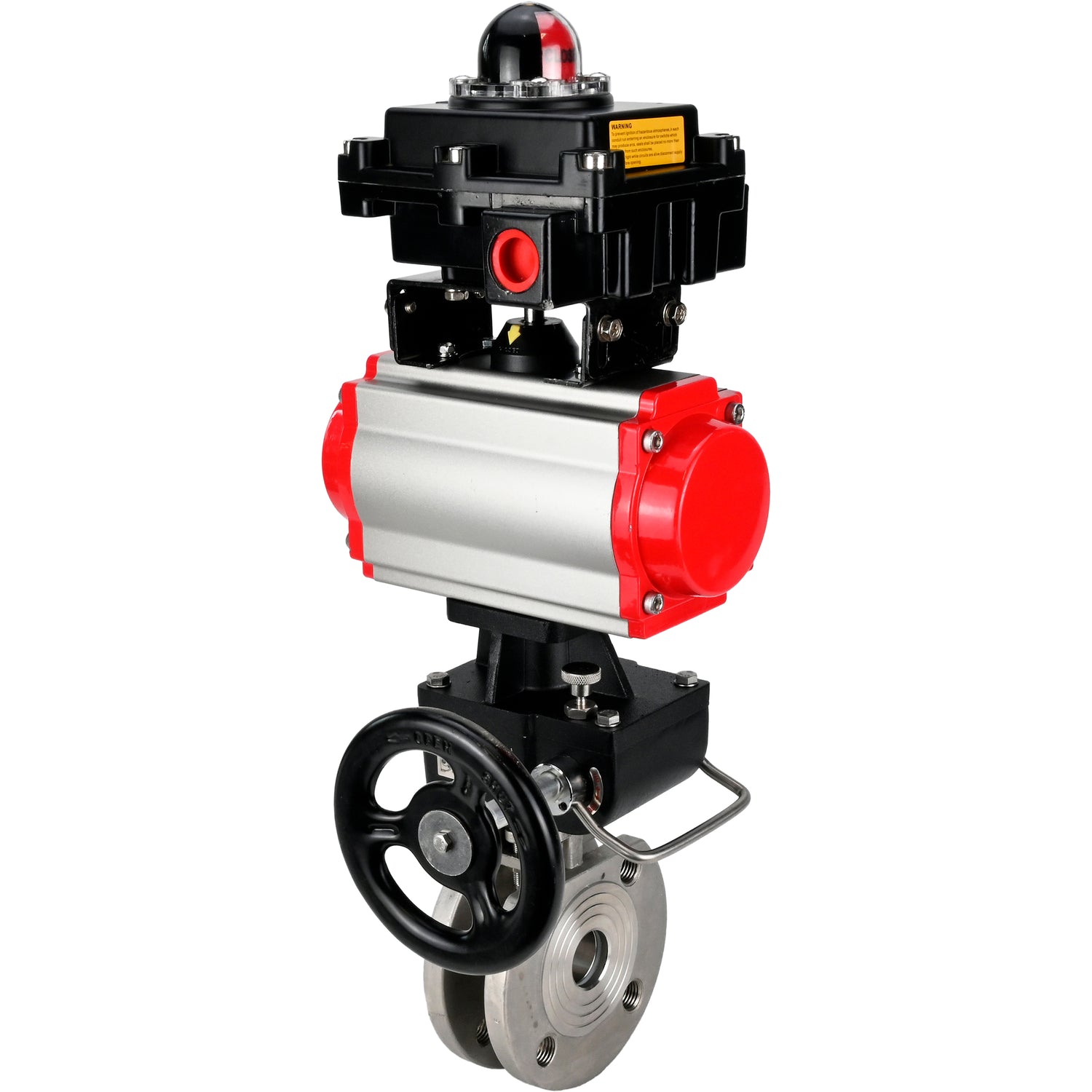 Válvula de bola de acero inoxidable Elephant BVсFP.316.200 PSI232, paso completo, brida compacta, actuador neumático Elephant DA doble efecto, anulación manual HDM, distribuidor neumático 4M310-08 24 V, bloque de interruptores de límite APL-410N EX