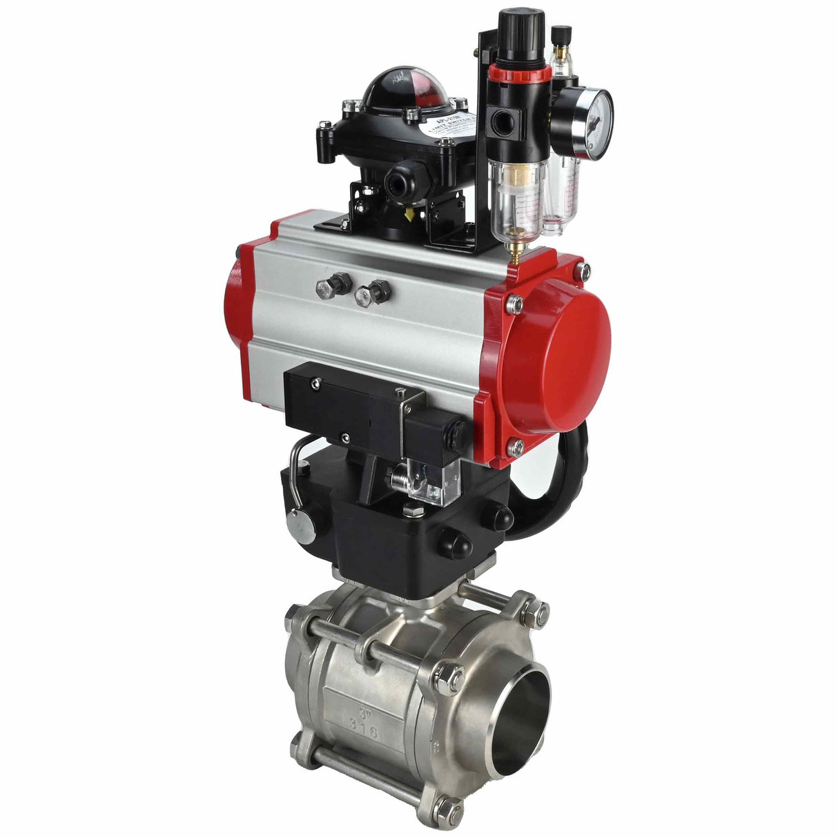 Válvula de bola de acero inoxidable Elephant kshpp-316200-da-4m310-24-apl210n-hdm-bpv, material del cuerpo - acero inoxidable AISI 316, material de la bola - acero inoxidable AISI 316, sello - PTFE, actuador neumático operado