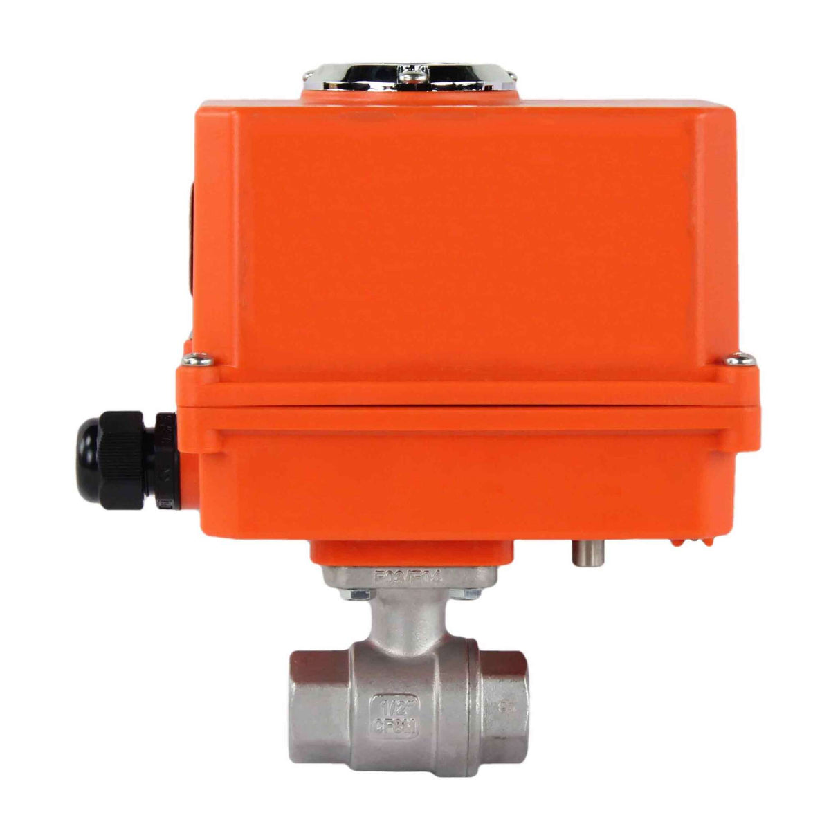 Válvula de bola de acero inoxidable Elephant BVMP.316.230-ISO PSI914, material del cuerpo - acero inoxidable AISI 316, material de la bola - acero inoxidable AISI 316, sello - PTFE, roscado, actuador eléctrico de cuarto de vuelta Elephant-110/220В