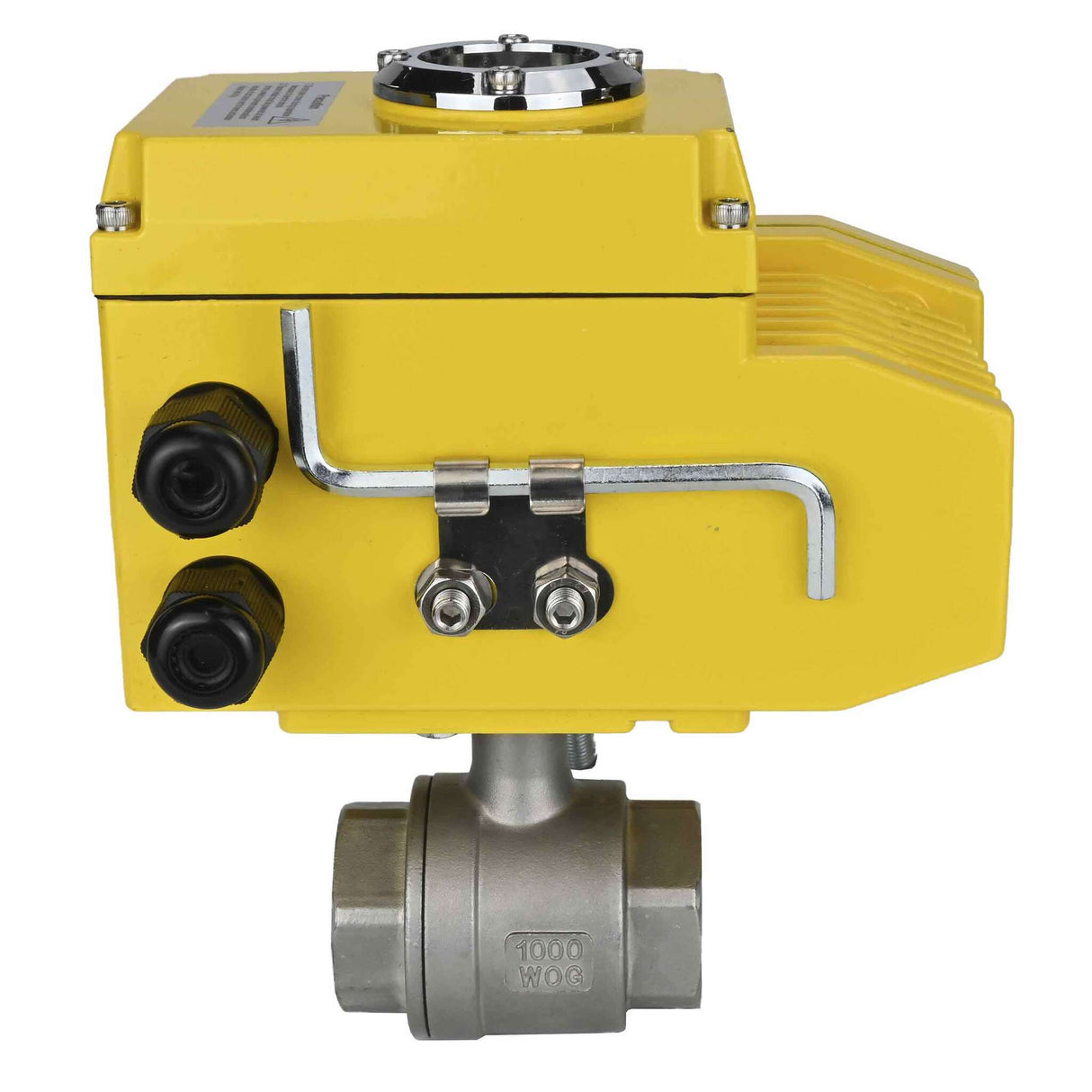 Válvula de bola de acero inoxidable Elephant BVMP.316.230-ISO PSI914, material del cuerpo - acero inoxidable AISI 316, material de la bola - acero inoxidable AISI 316, junta - PTFE, roscada, actuador eléctrico de cuarto de vuelta Elephant-380 V