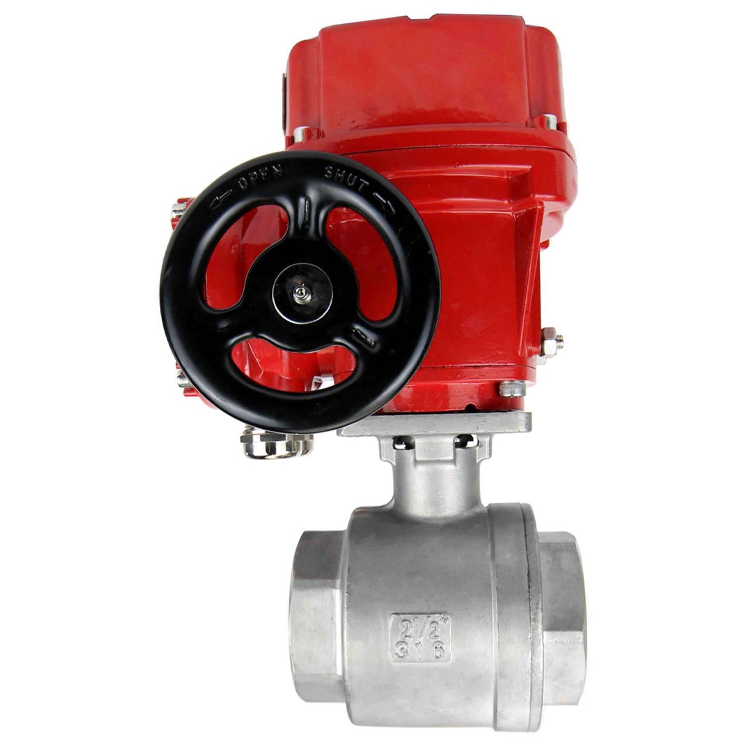 Válvula de bola de acero inoxidable Elephant kchmp-elephant-ex-380v, material del cuerpo - acero inoxidable AISI 316, material de la bola - acero inoxidable AISI 316, junta - PTFE, accionamiento por actuador eléctrico