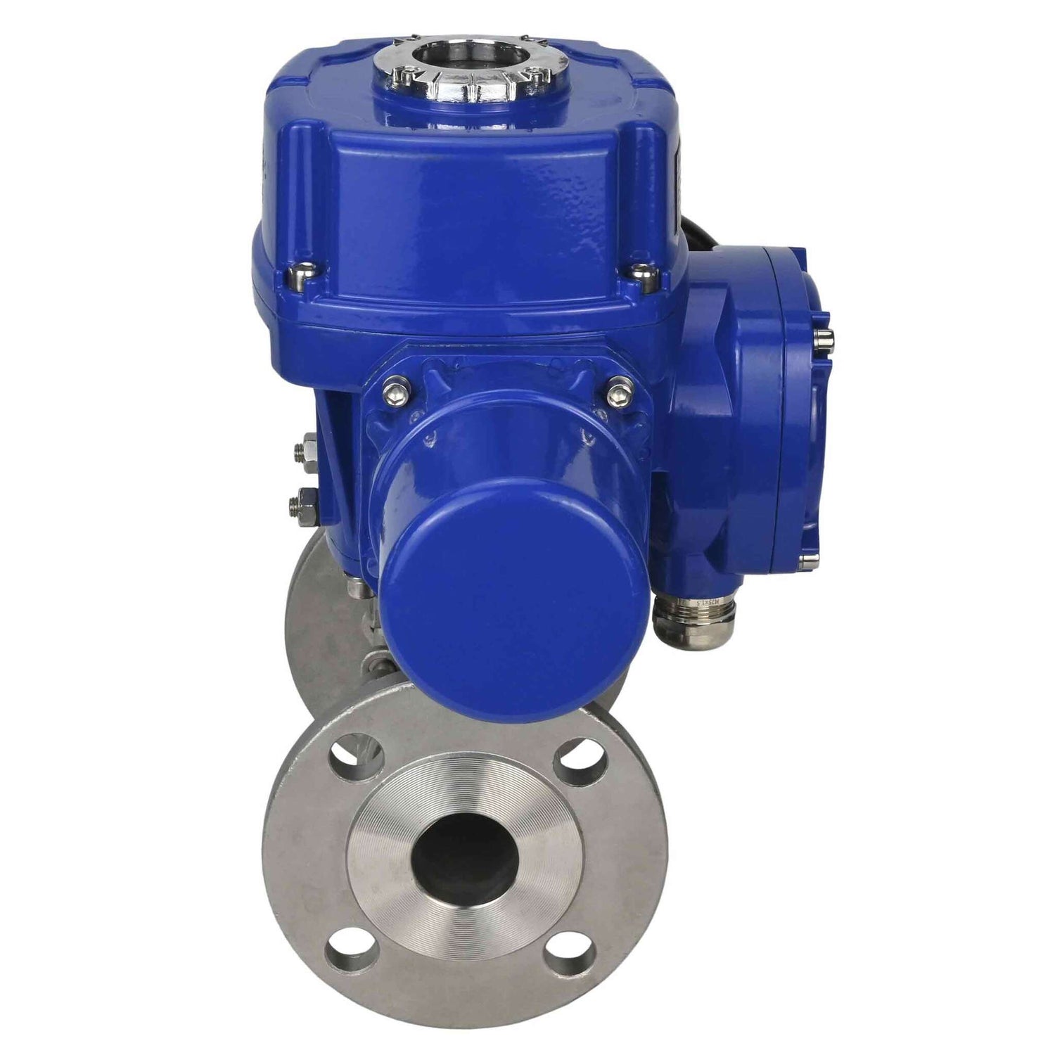 Válvula de bola de acero inoxidable Elephant BVFPT.316.180 de tres piezas, material del cuerpo - acero inoxidable SS316, sello - PTFE, brida, paso completo, actuador eléctrico de cuarto de vuelta Elephant QT-W (M) 380 V