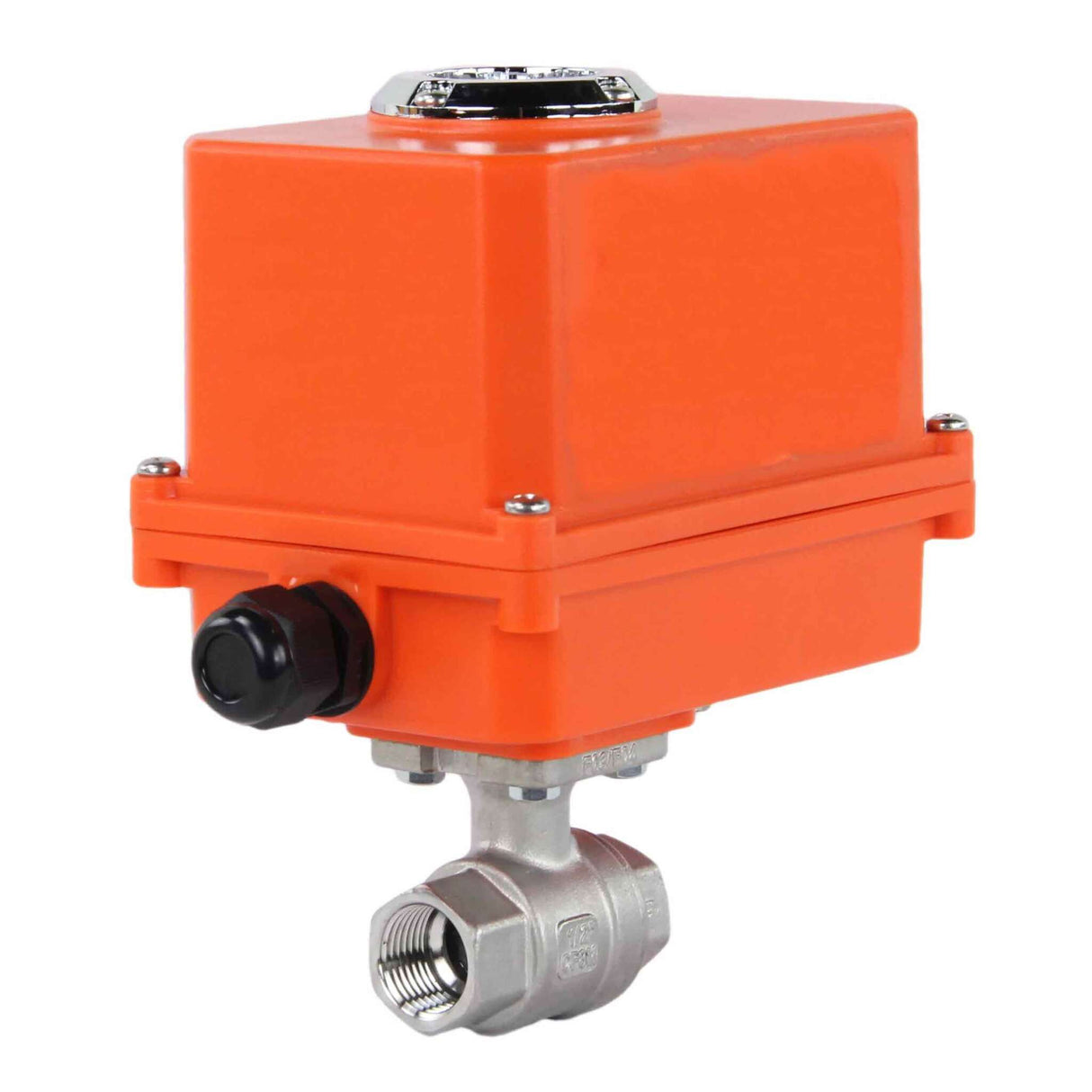 Válvula de bola de acero inoxidable Elephant BVMP.316.230-ISO PSI914, material del cuerpo - acero inoxidable AISI 316, material de la bola - acero inoxidable AISI 316, sello - PTFE, roscado, actuador eléctrico de cuarto de vuelta Elephant-110/220В