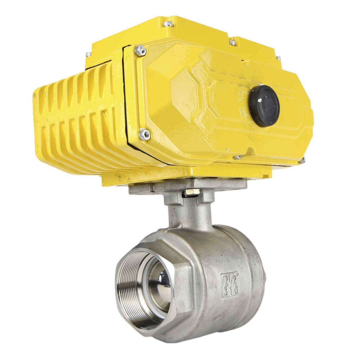 Válvula de bola de acero inoxidable Elephant BVMP.316.230-ISO PSI914, material del cuerpo - acero inoxidable AISI 316, material de la bola - acero inoxidable AISI 316, sello - PTFE, roscado, actuador eléctrico de cuarto de vuelta Elephant-110/220В